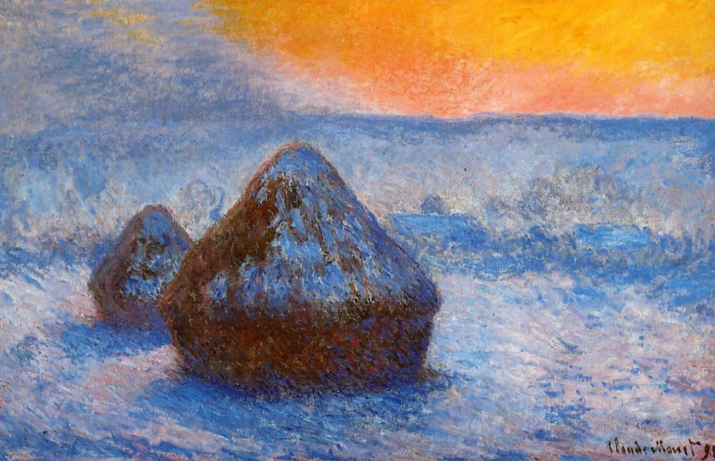 Meuler (skumring, snøeffekt) - Claude Monet