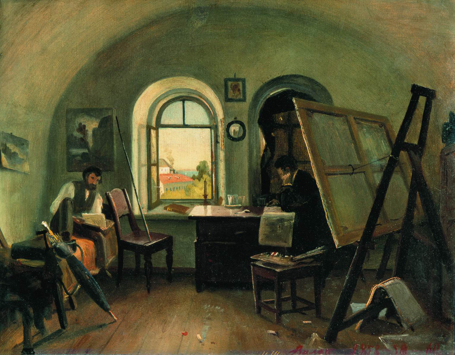 I. I. Shishkin et A. V. Gine dans le studio sur l'île de Valaam - Ivan Chichkine