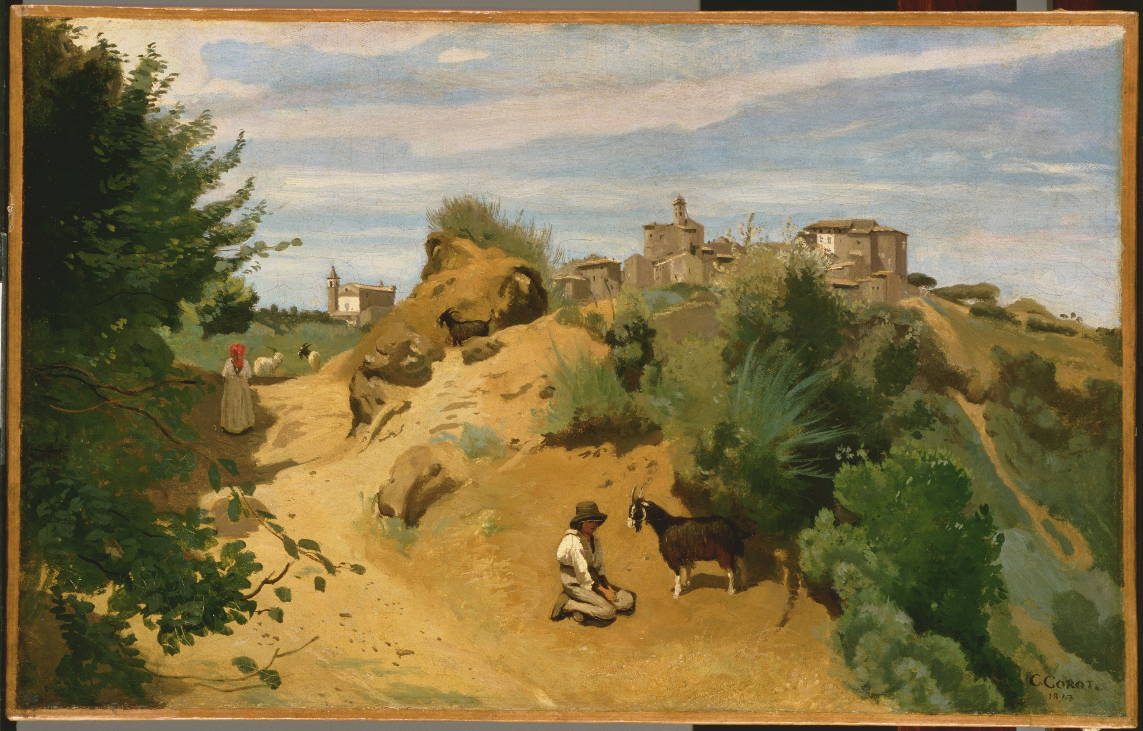 Genzano, chevrier en vue d'un village - Jean-Baptiste Camille Corot