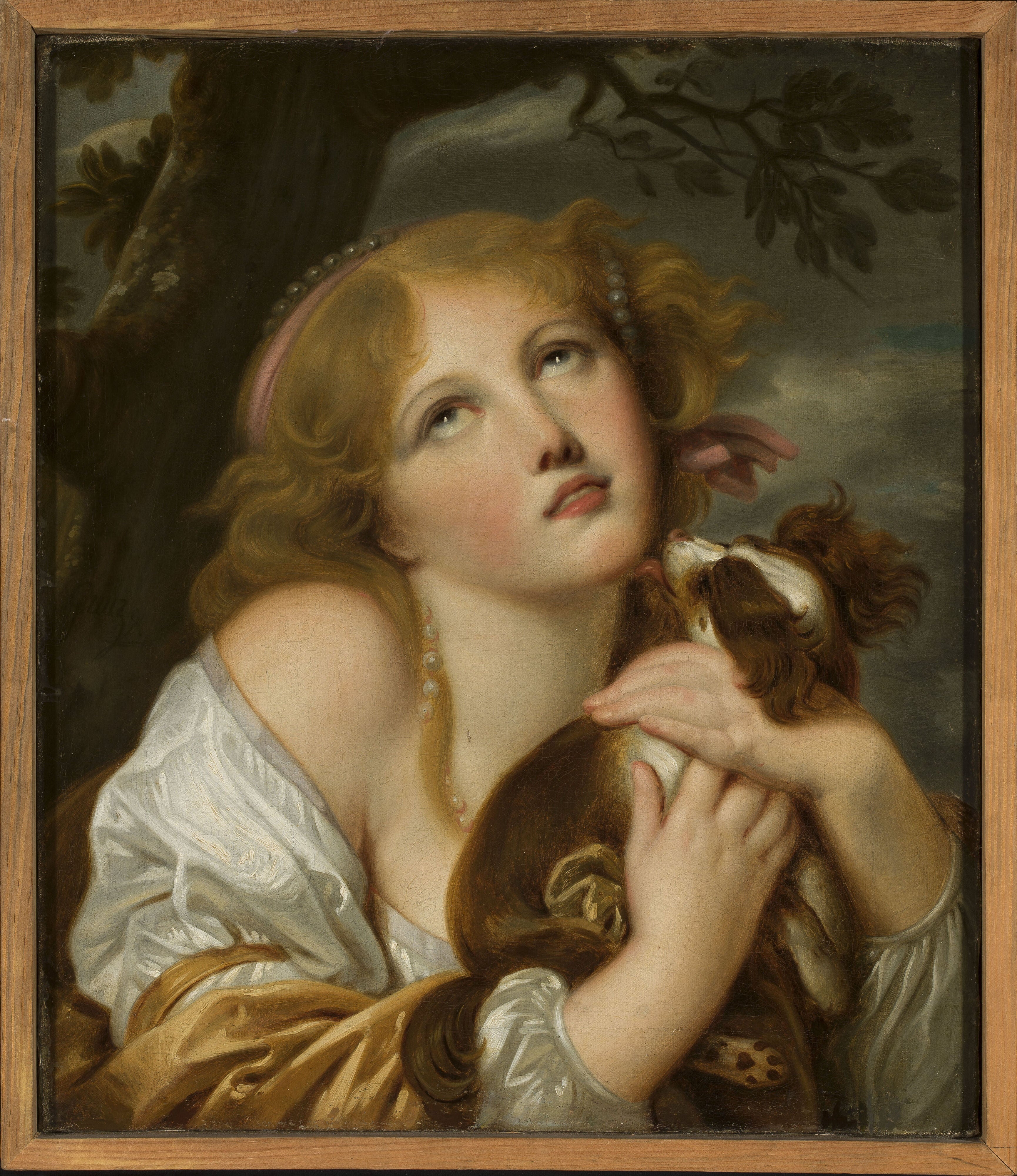 Fille avec un chien dans ses mains - Jean-Baptiste Greuze