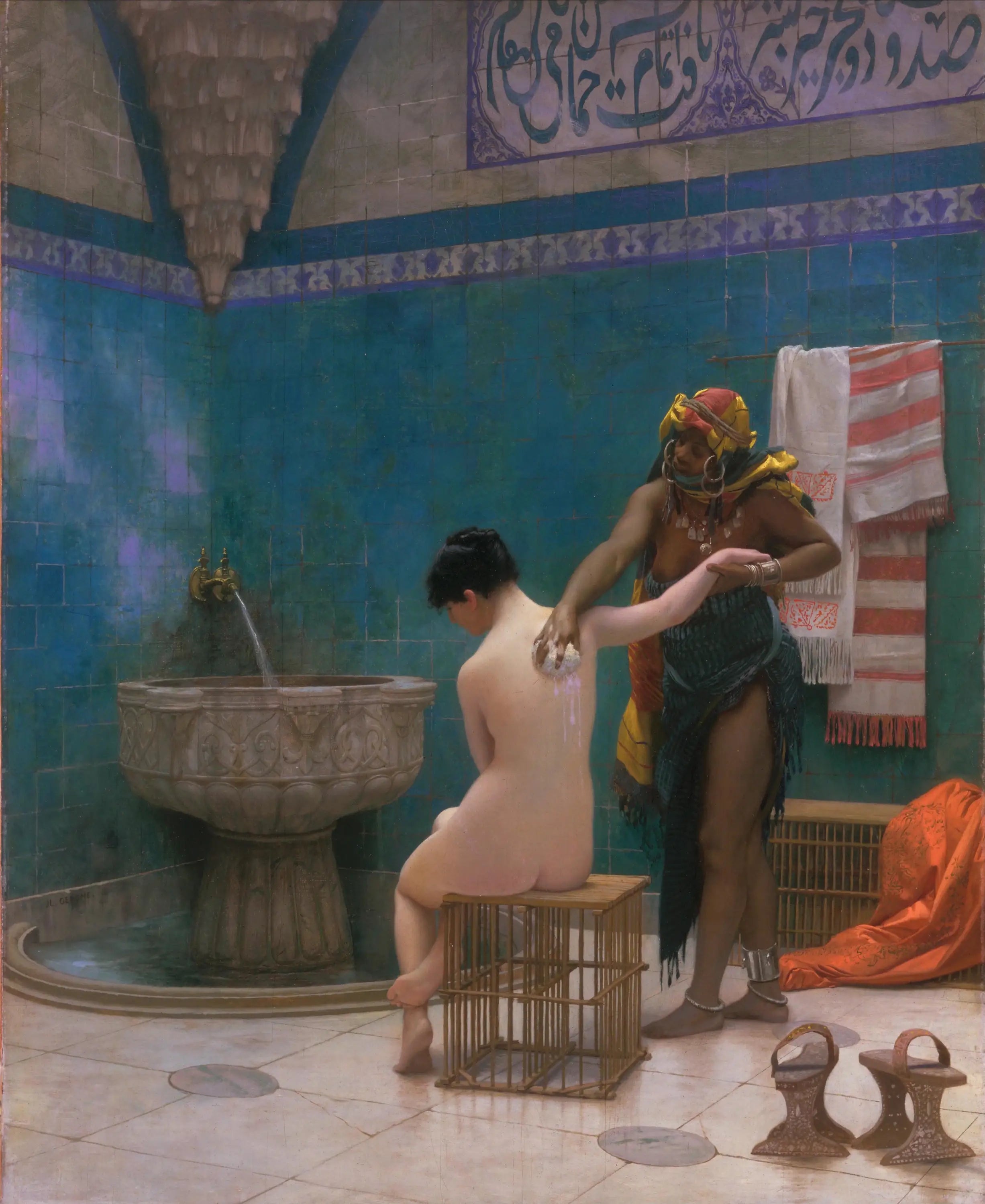 Reproduction du tableau « Le Bain - Jean-Léon Gérôme » par Alpha Reproduction en peinture à l’huile