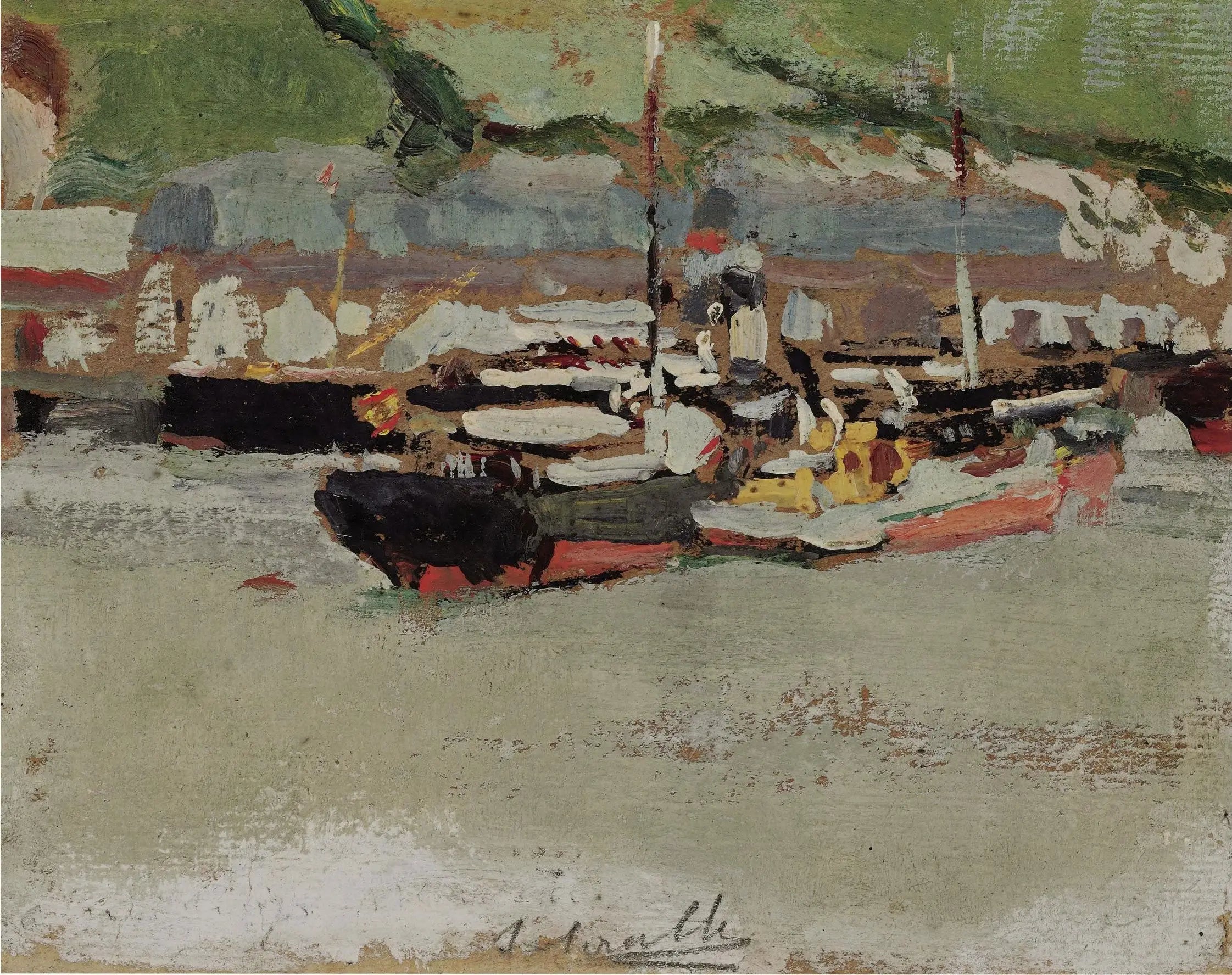 Reproduction du tableau « Bateaux dans un port - Joaquín Sorolla » par Alpha Reproduction en peinture à l’huile