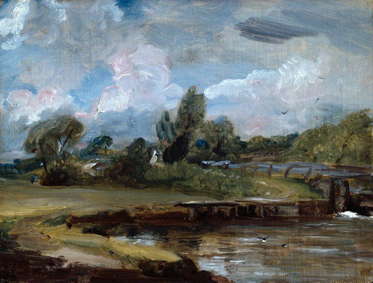 Flatford Lock, un chemin au bord d'une rivière - John Constable