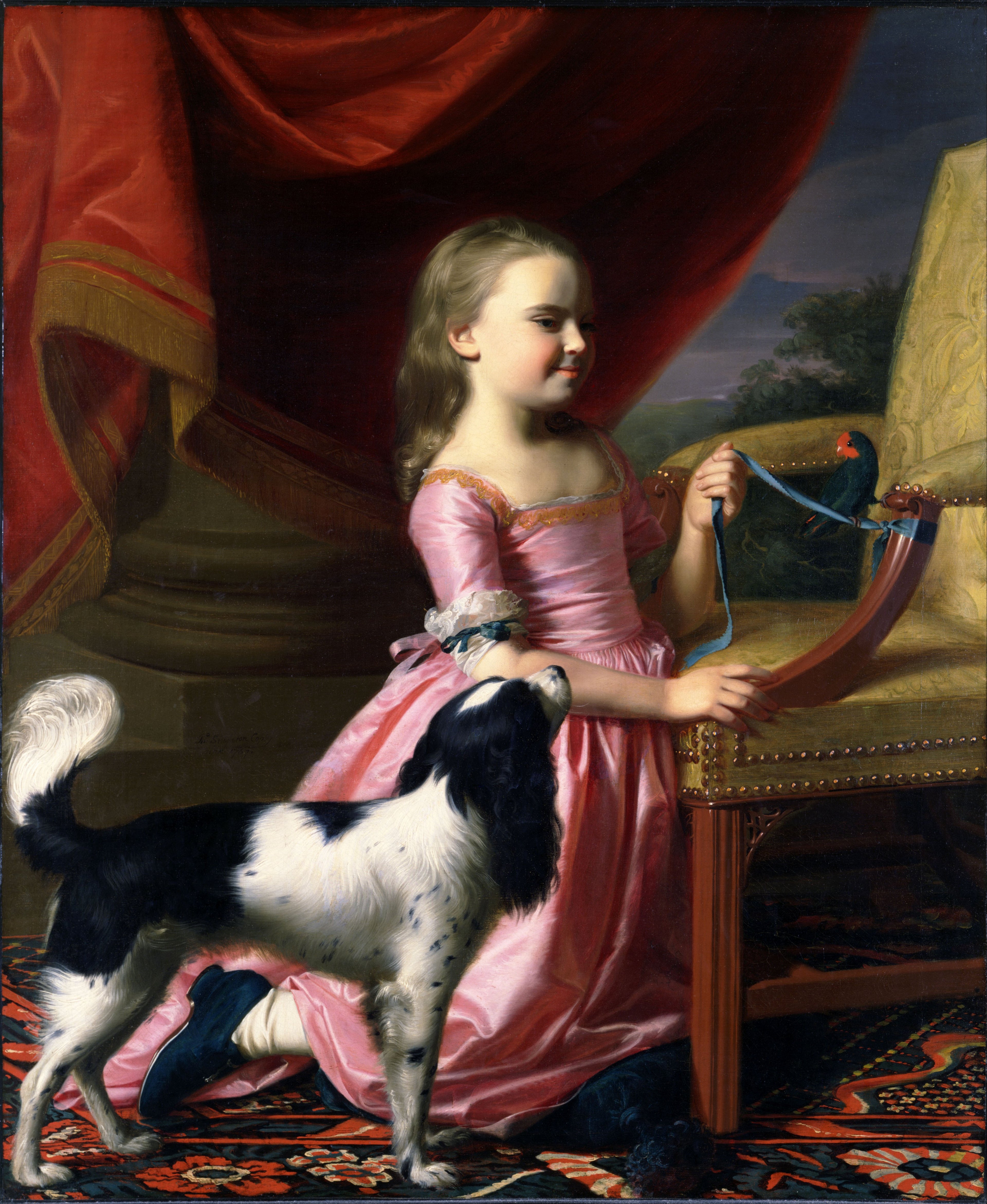 Jeune femme avec un oiseau et un chien - John Singleton Copley