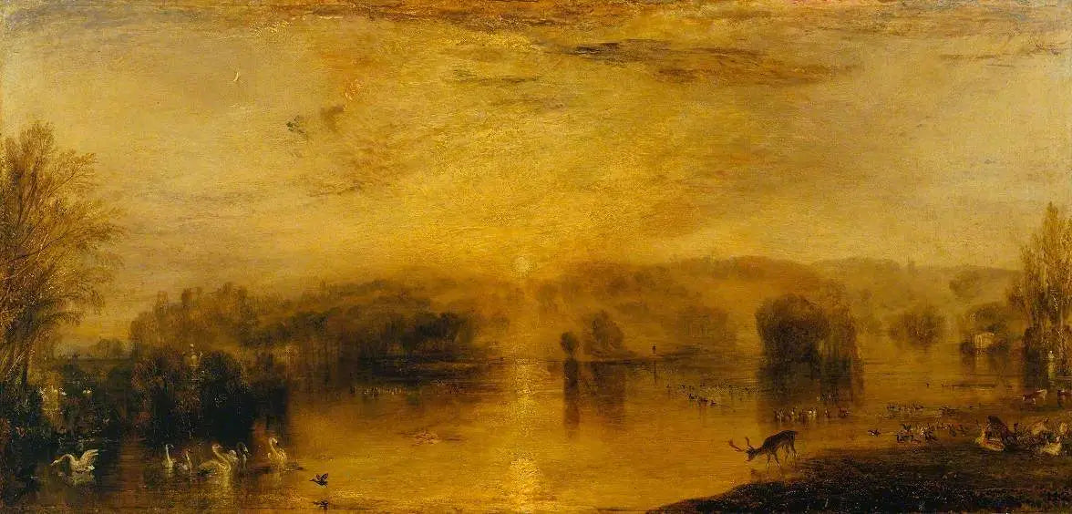 Reproduction du tableau « The Lake, Petworth: Sunset, a Stag Drinking - J. M. W. Turner » par Alpha Reproduction en peinture à l’huile