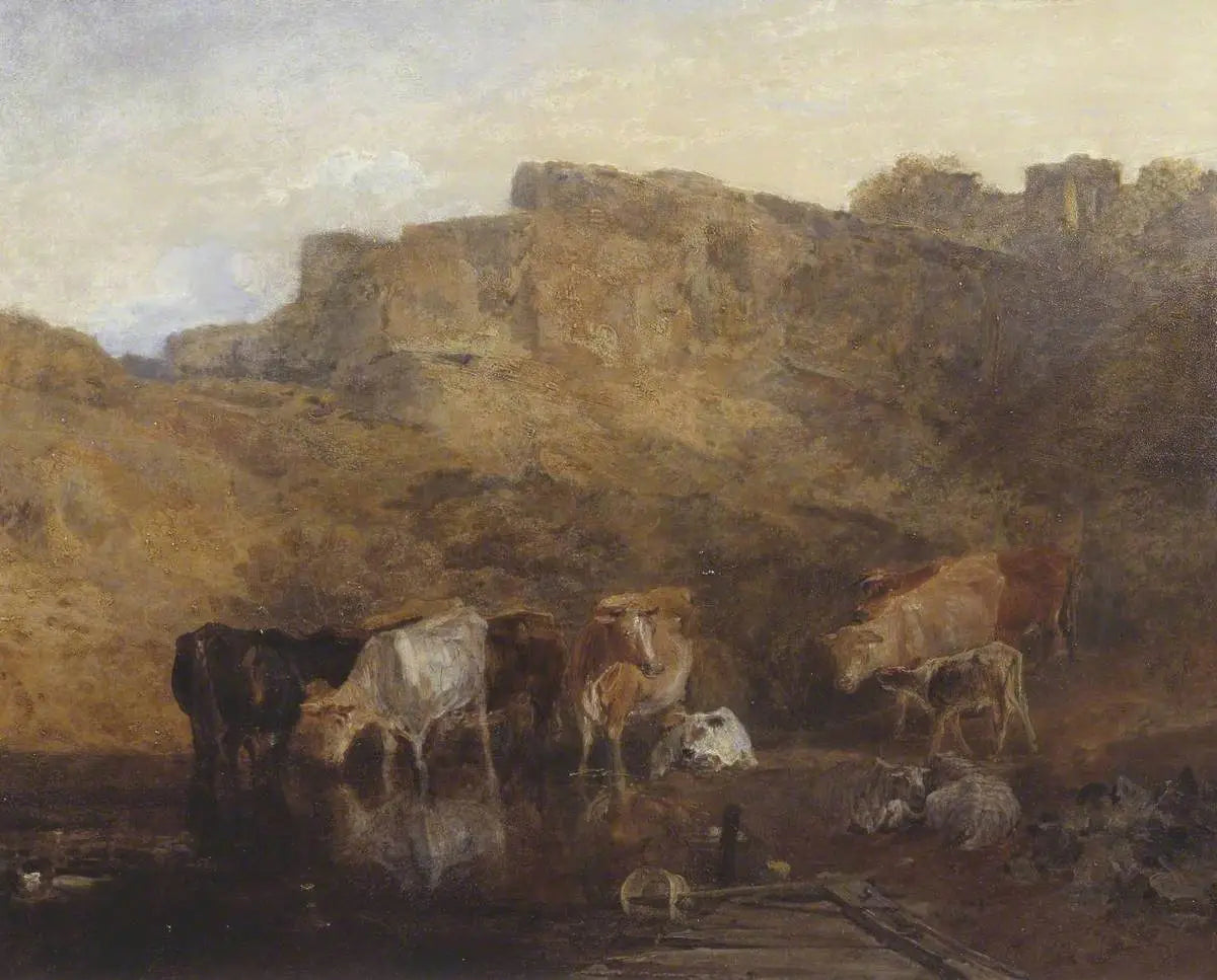 Reproduction du tableau « The Quiet Ruin, Cattle in Water; A Sketch, Evening - J. M. W. Turner » par Alpha Reproduction en peinture à l’huile