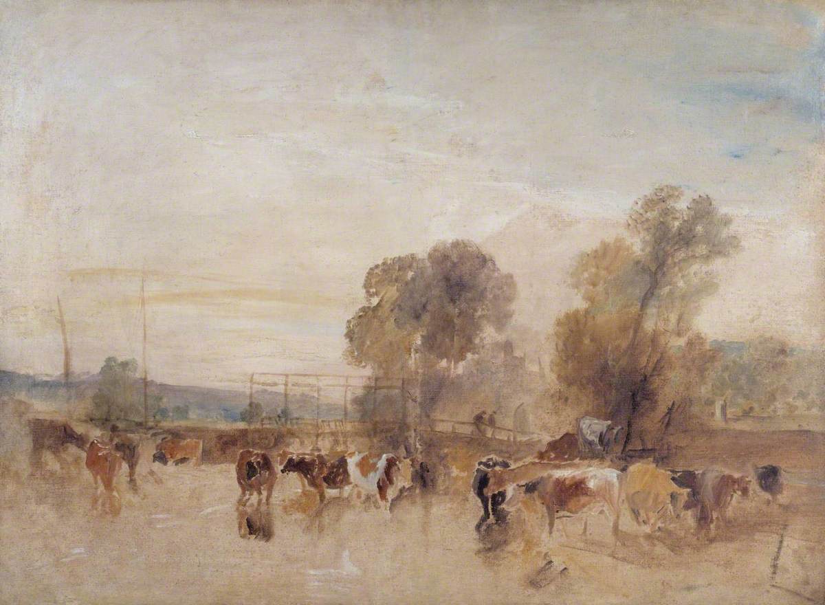 Reproduction du tableau « Weir and Cattle - J. M. W. Turner » par Alpha Reproduction en peinture à l’huile