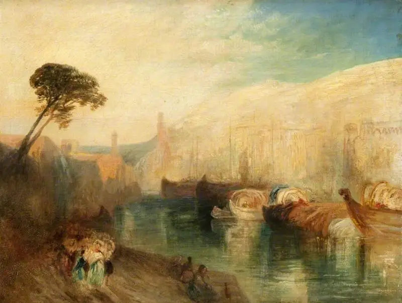 Italiensk scene med båter og figurer - J. M. W. Turner