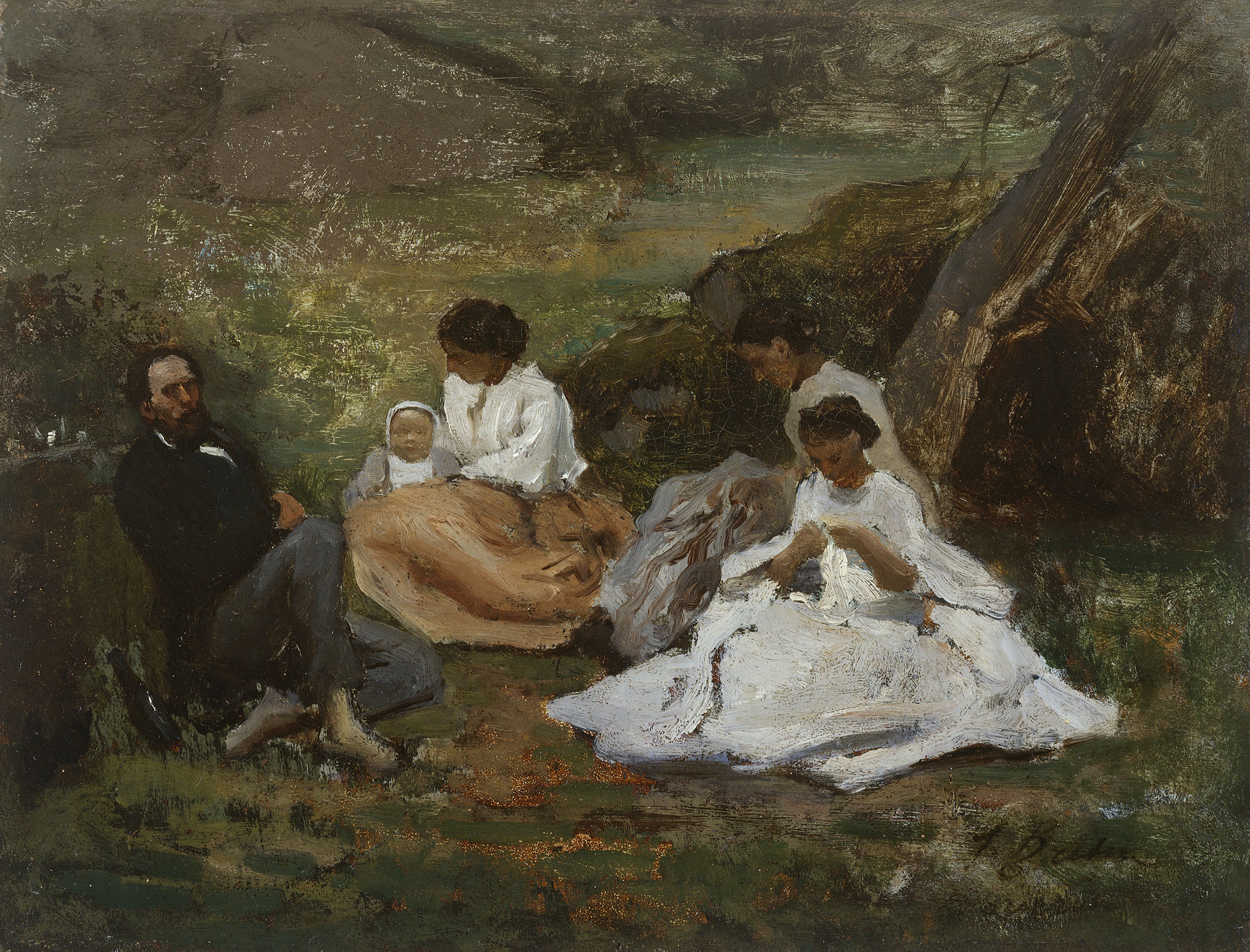 Réunion de famille à Bourron-Marlotte (Théodore de Banville dans la forêt de Fontainebleau) - Jules Breton