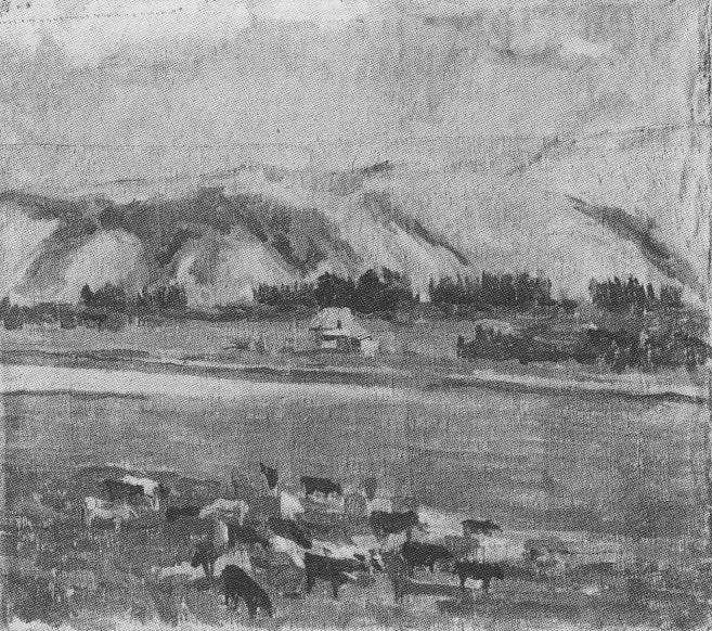 Paysage avec troupeau de vaches et rivière - Kazimir Malevich