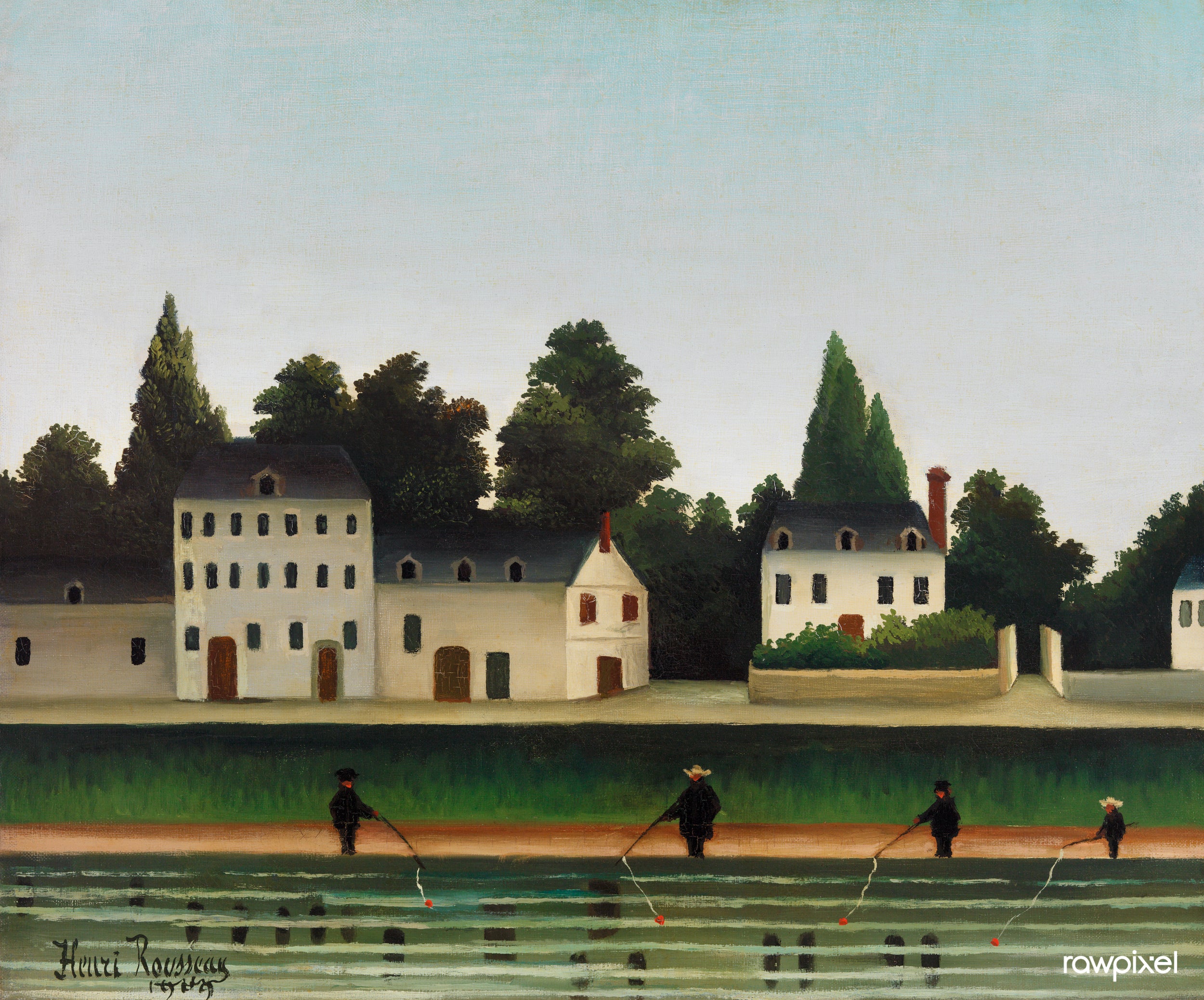 Paysage et quatre pêcheurs à la ligne - Henri Rousseau