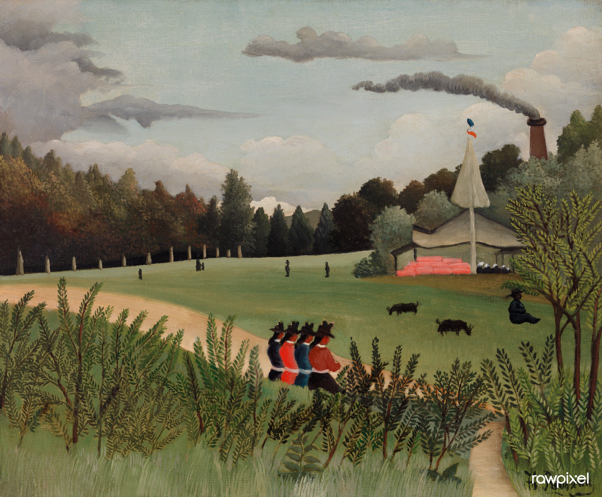 Paysage et quatre jeunes filles - Henri Rousseau