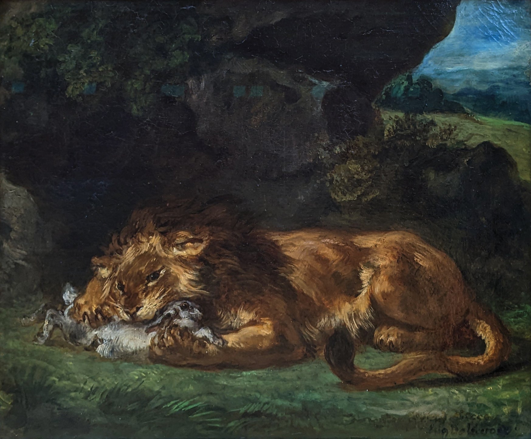 Reproduction du tableau « Lion dévorant un lapin - Eugène Delacroix » par Alpha Reproduction en peinture à l’huile