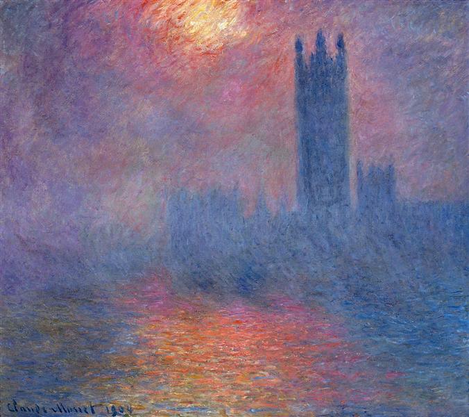 🌫️ London, Parlamentet, solgløtt gjennom tåken – Claude Monet (1904)