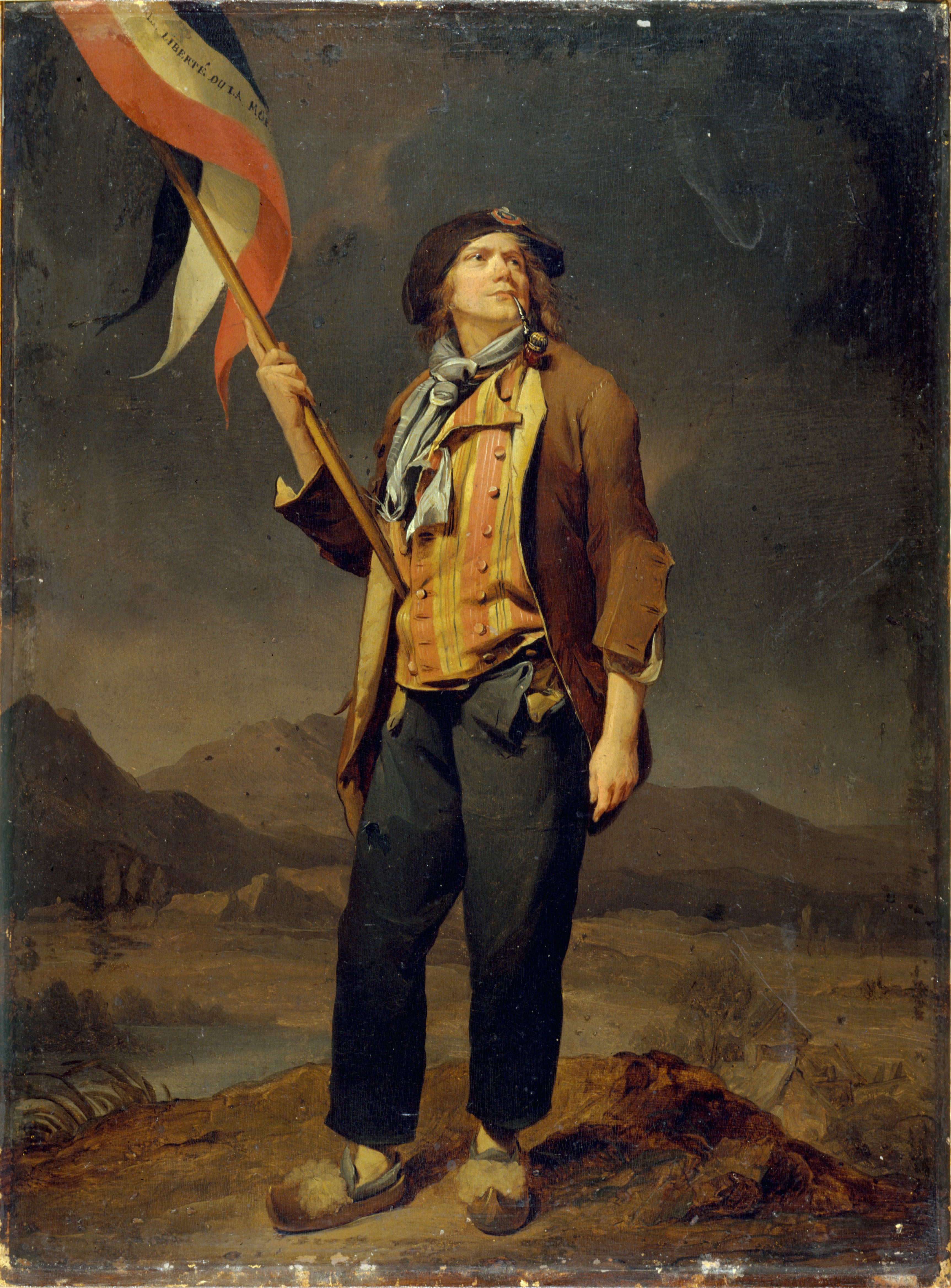Portrait du chanteur Simon Chenard (1758-1832), en costume de sans-culotte, portant un drapeau à la fête de la liberté de la Savoie, le 14 octobre 1792 - Louis-Léopold Boilly