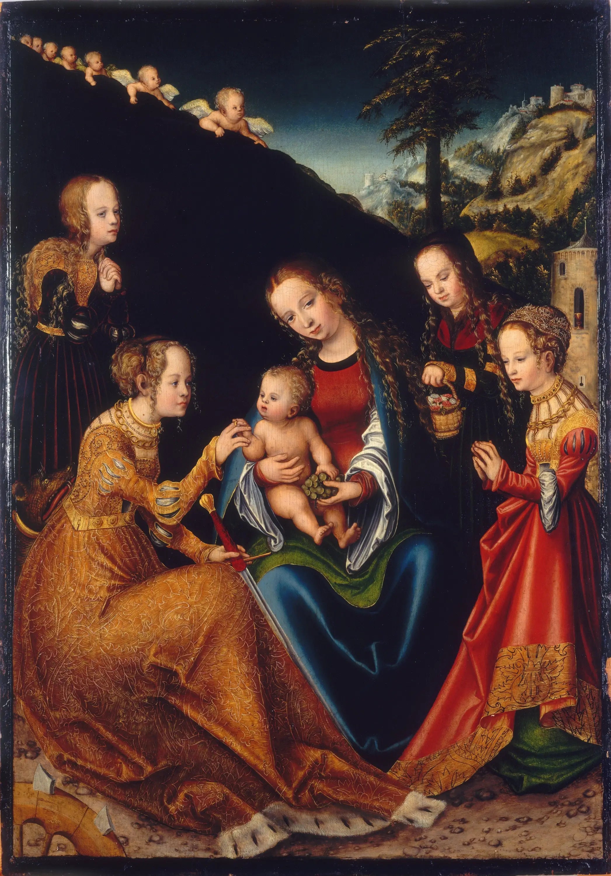 Le mariage mystique de sainte Catherine d’Alexandrie avec les saintes Dorothée Marguerite et Barbara - Lucas Cranach