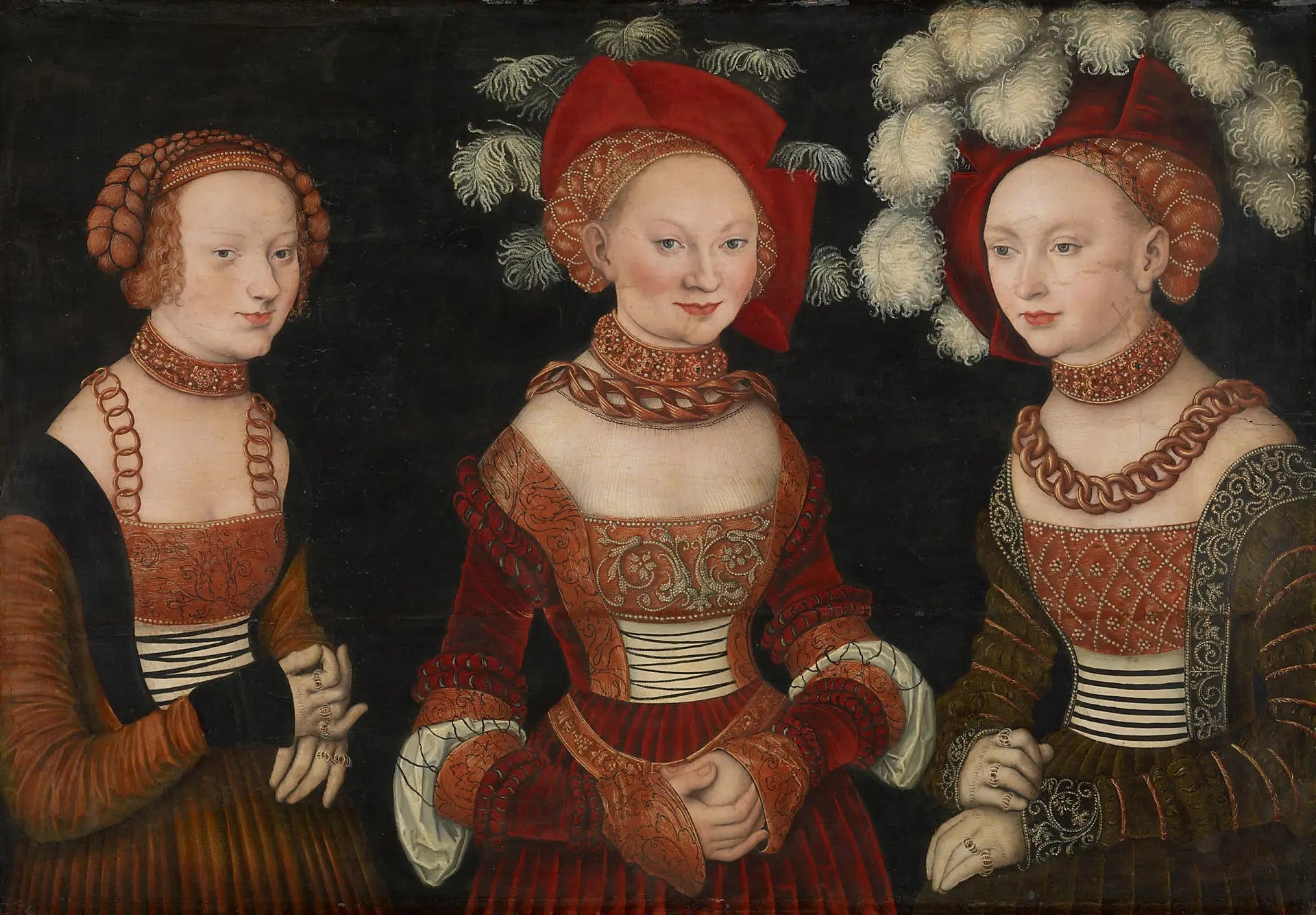 Les princesses Sibylle (1515-1592) Émilie (1516-1591) et Sidonie (1518-1575) de Saxe - Lucas Cranach the Elder - Alpha
