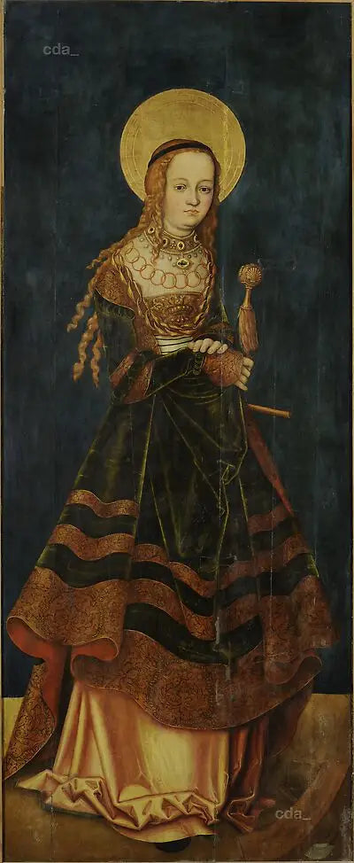 Ailes du retable du chœur ouest de la cathédrale de Naumbourg [aile gauche]: Sainte Catherine [extérieur] - Lucas