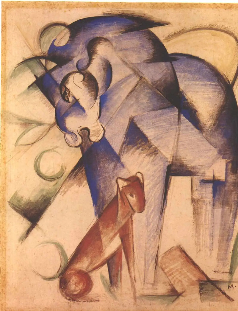 Fabelaktige dyr (blå hest og rød hund) - Franz Marc