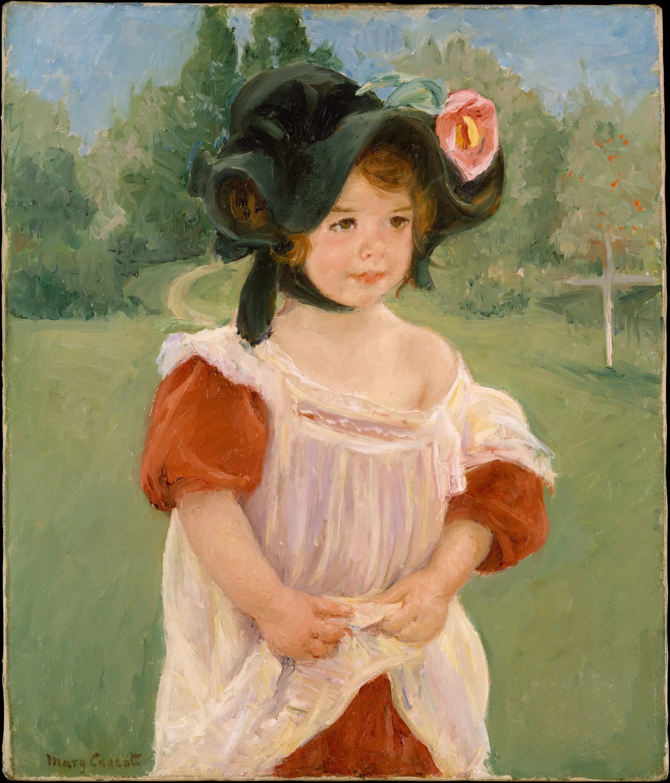 Reproduction du tableau « Printemps : Margot debout dans un jardin (Fillette dans un jardin) - Mary Cassatt » par Alpha Reproduction en peinture à l’huile