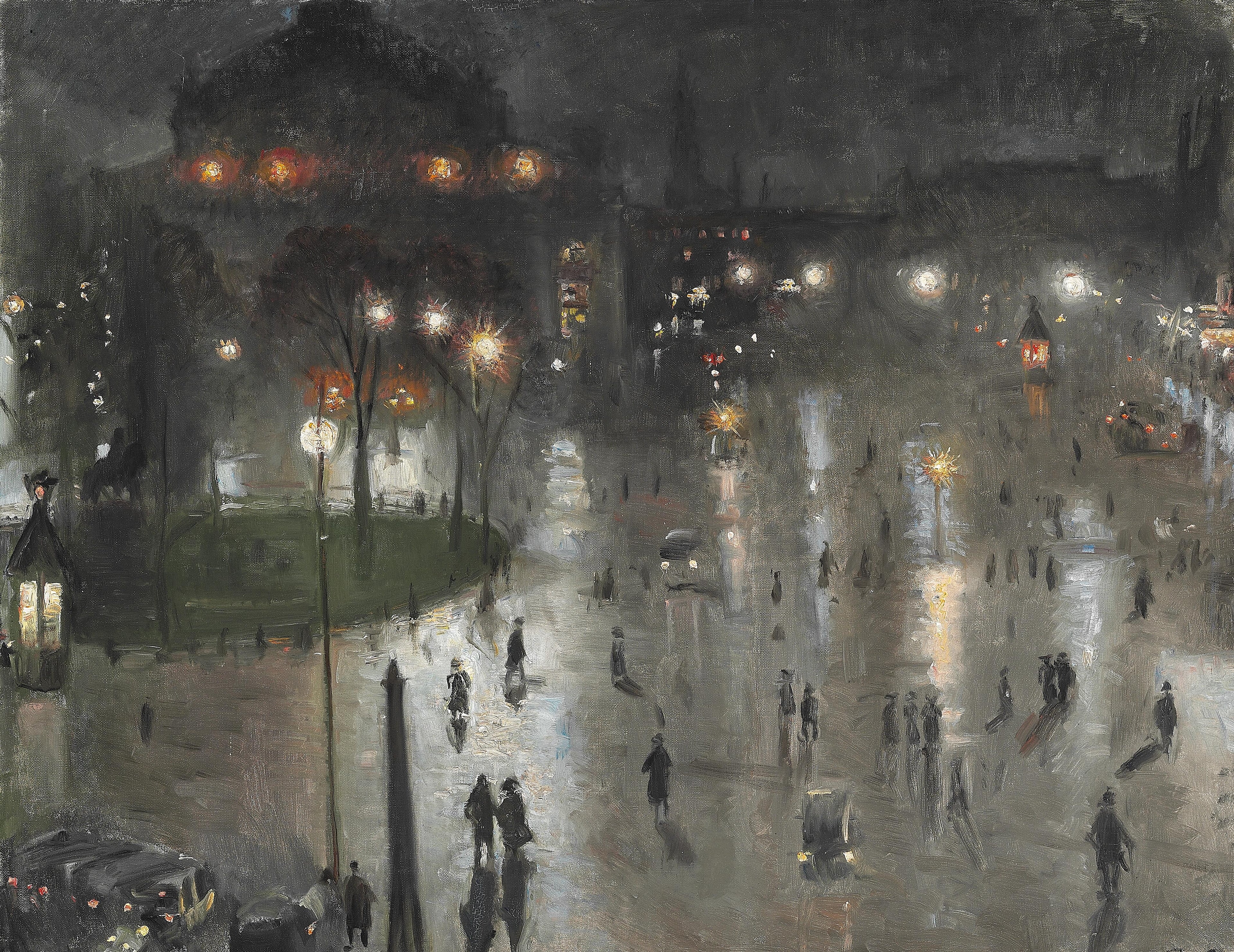 Soirée à Kongens Nytorv Copenhague. Vue depuis l’appartement de l’artiste. - Michael Peter Ancher - Alpha Reproduction