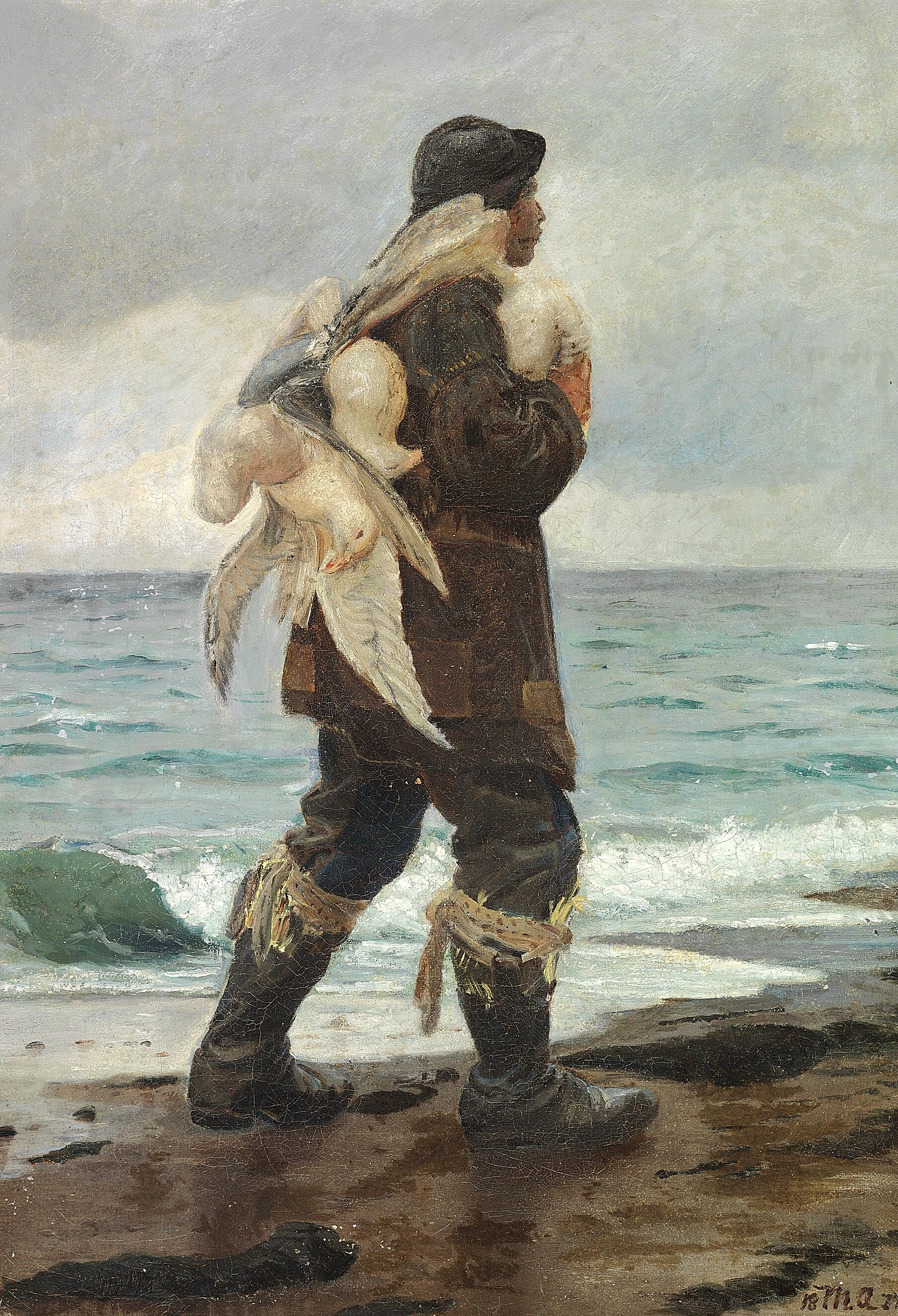 Un jeune pêcheur rentre chez lui avec les mouettes qu’il a attrapées. - Michael Peter Ancher - Alpha Reproduction