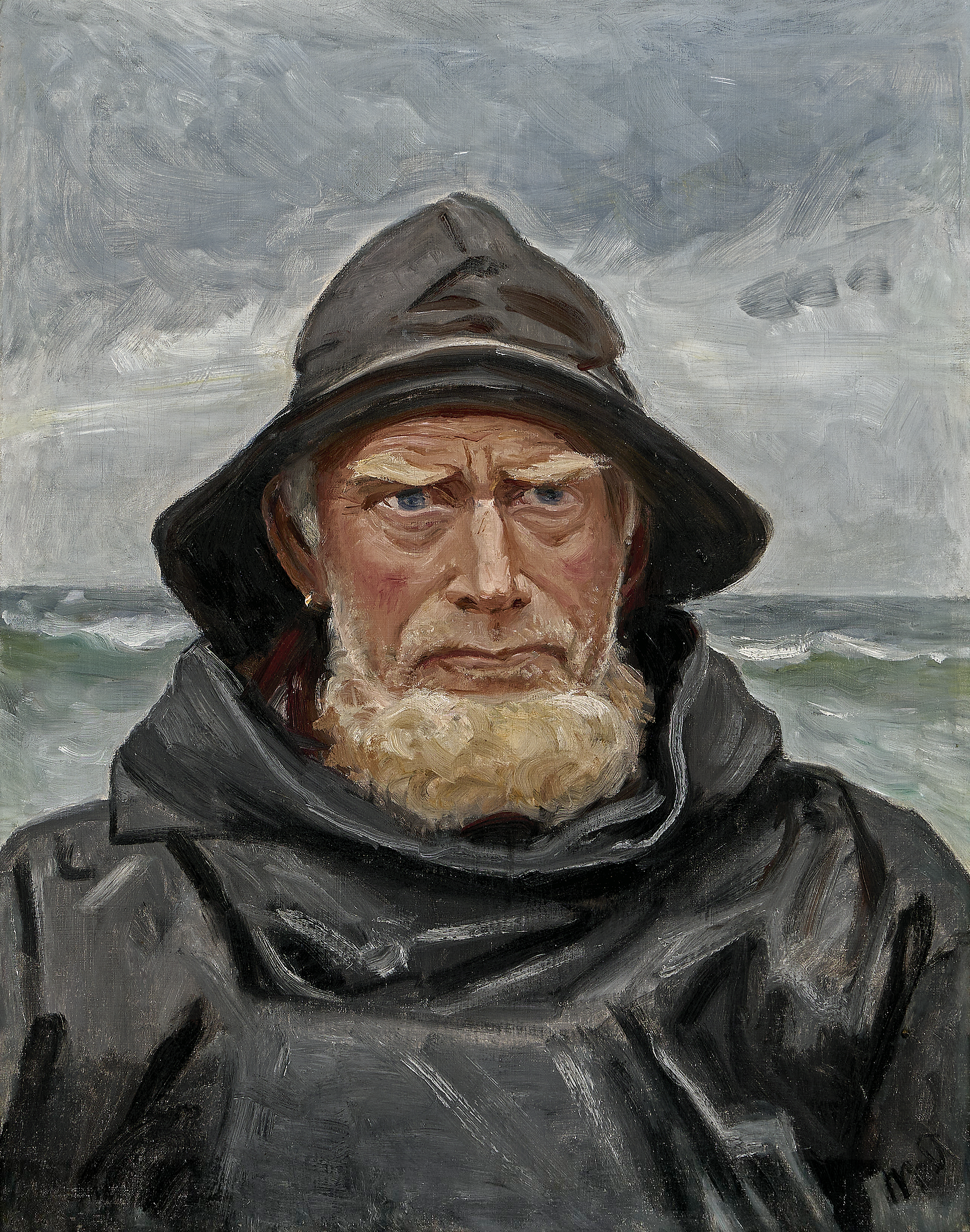 Un pêcheur de Skagen vêtu d’un ciré se tient au bord de la mer par temps couvert. - Michael Peter Ancher - Alpha