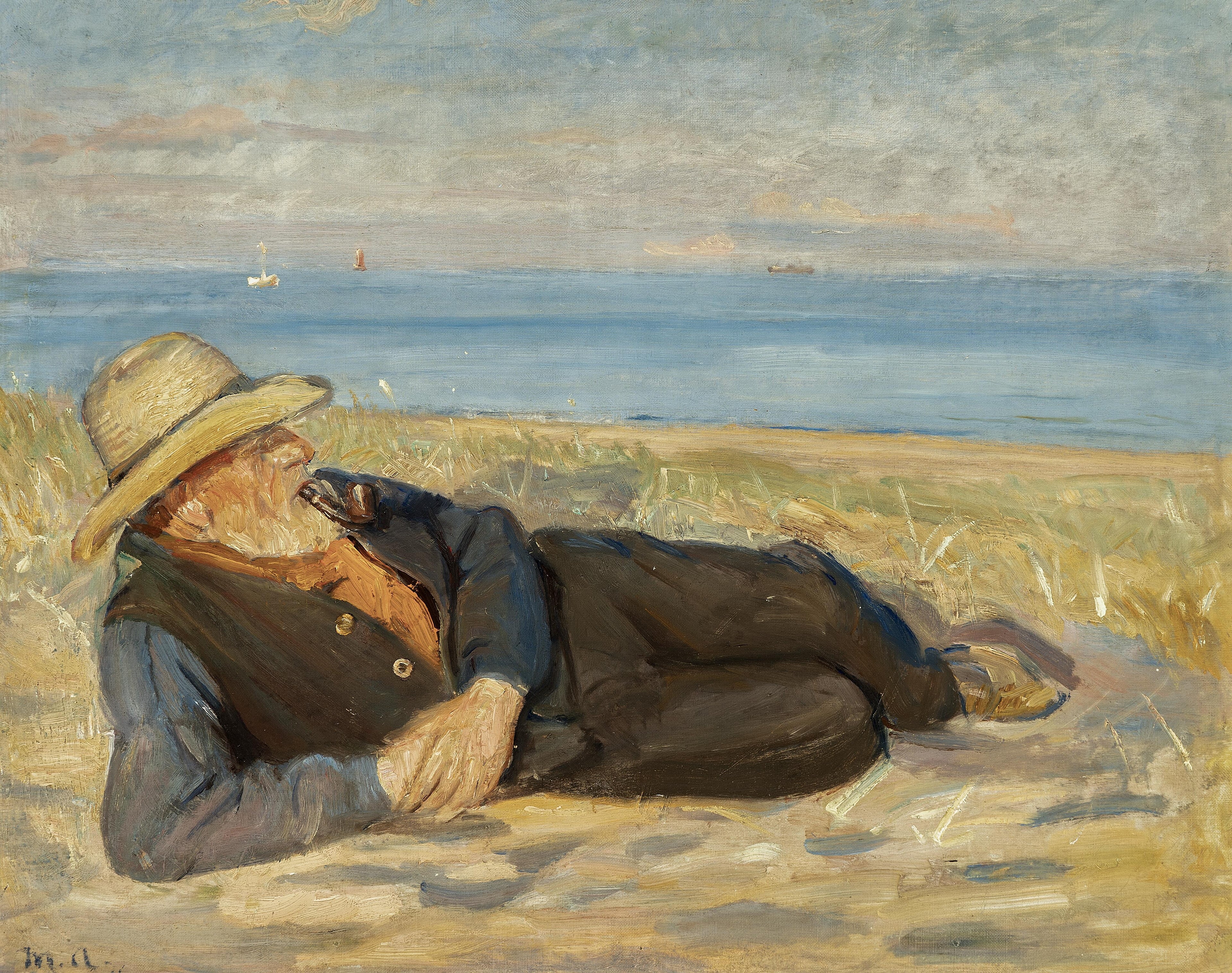 Un pêcheur de Skagen allongé sur la plage au soleil couchant. - Michael Peter Ancher - Alpha Reproduction