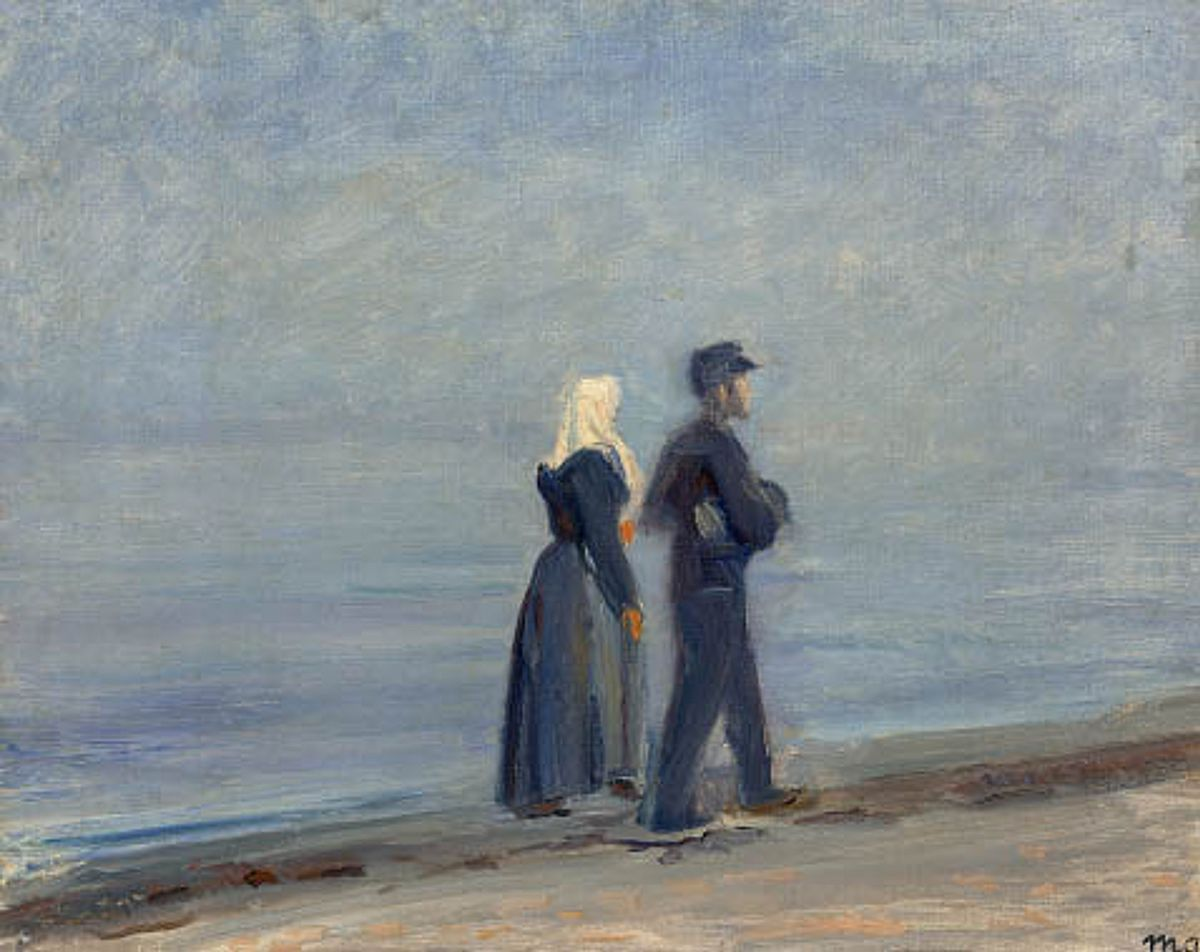 Un pêcheur et sa femme se promènent sur la plage de Skagen. - Michael Peter Ancher - Alpha Reproduction