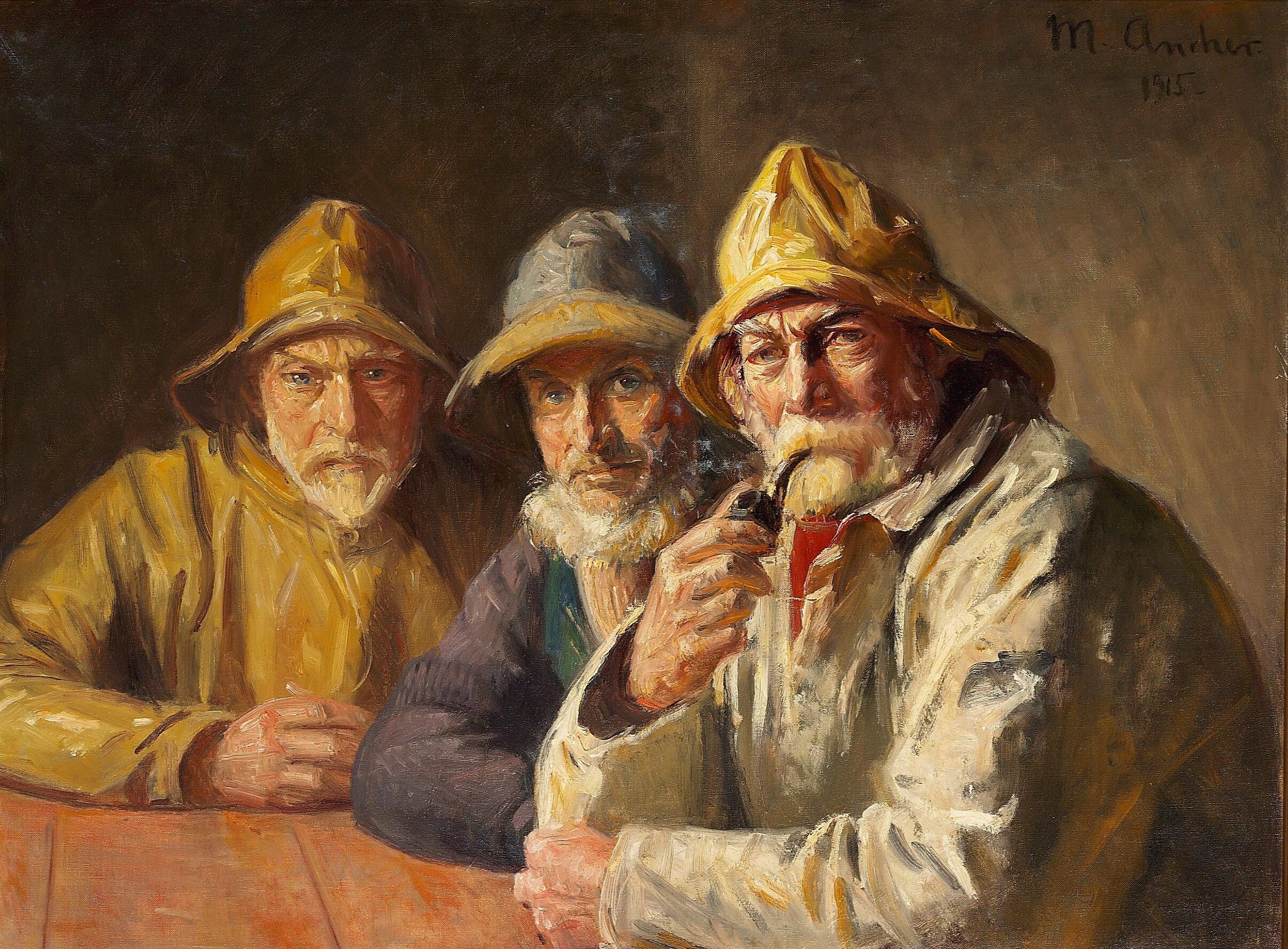 Pêcheurs dans l'épicerie de Brøndum. - Michael Peter Ancher