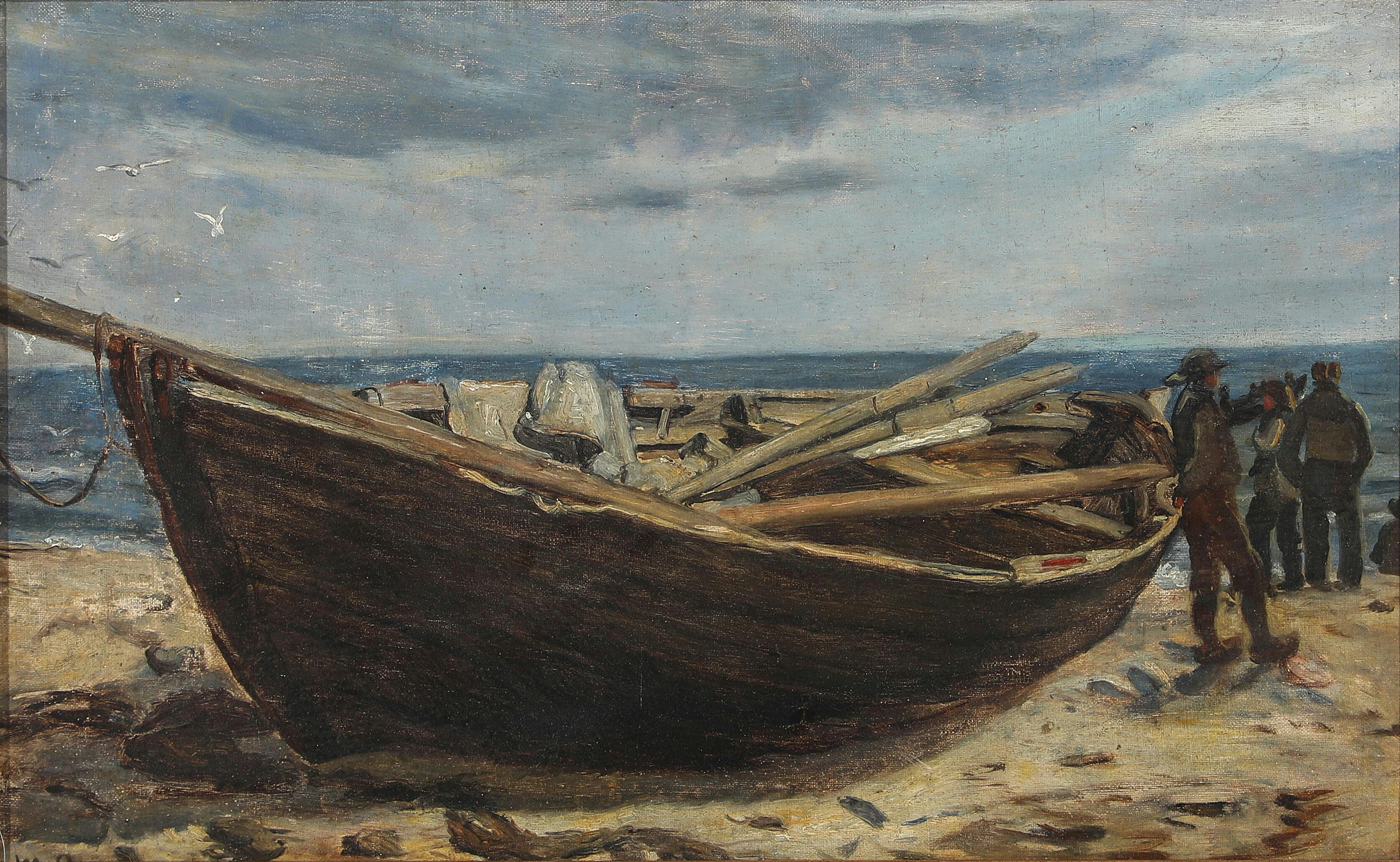 Pêcheurs et un bateau à la plage de Skagen. - Michael Peter Ancher - Alpha Reproduction