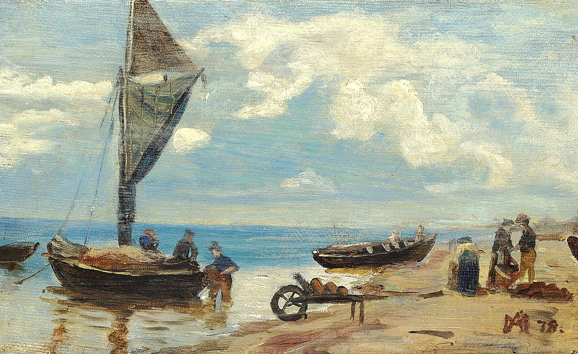 Vue côtière de pêcheurs à leurs bateaux. Étude. - Michael Peter Ancher - Alpha Reproduction