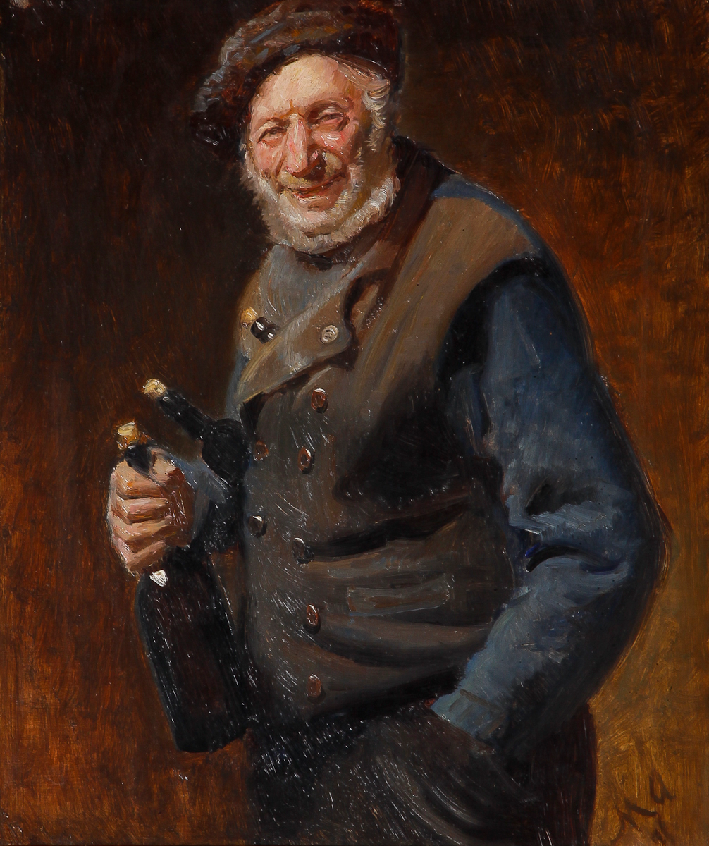 Un vieil homme de Skagen tenant des bouteilles à la main et dans ses poches. - Michael Peter Ancher - Alpha Reproduction
