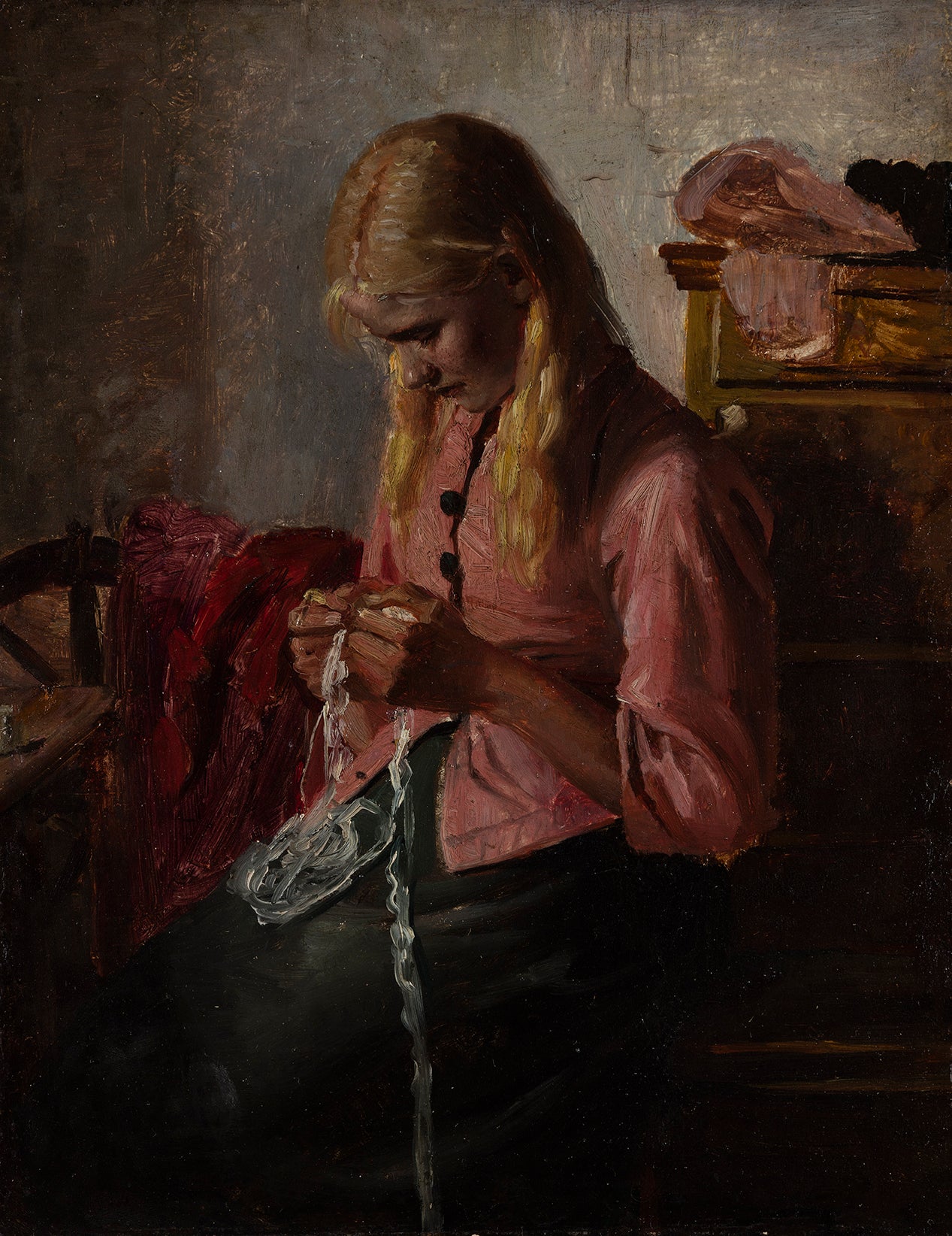 Jeune femme faisant du crochet. Tine Skagen. - Michael Peter Ancher - Alpha Reproduction