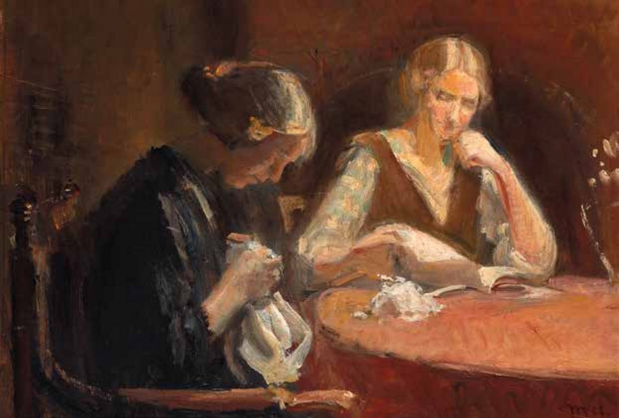 Intérieur avec deux femmes à leur ouvrage à l’aiguille. - Michael Peter Ancher - Alpha Reproduction