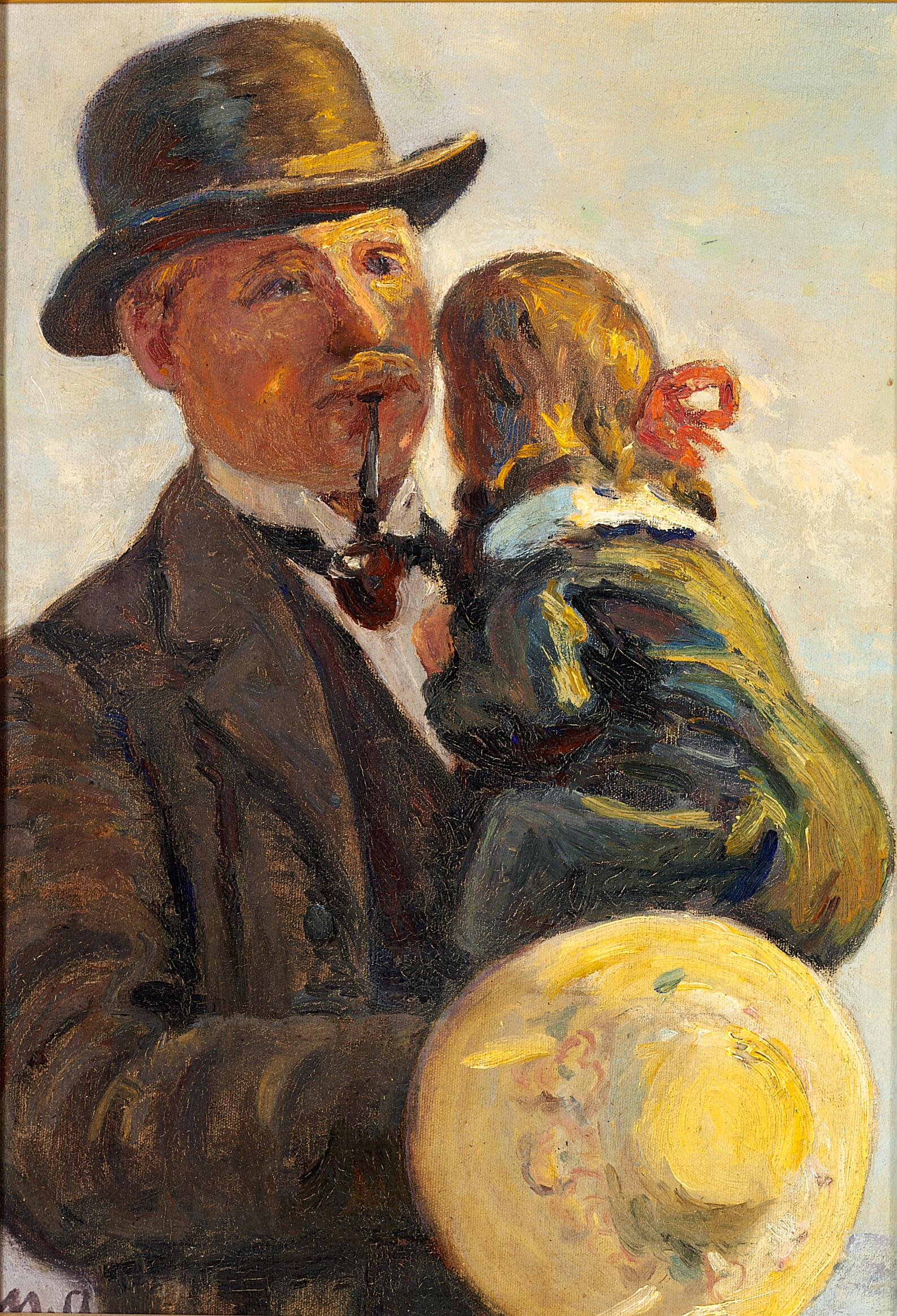 Un homme portant un enfant et fumant la pipe. - Michael Peter Ancher - Alpha Reproduction