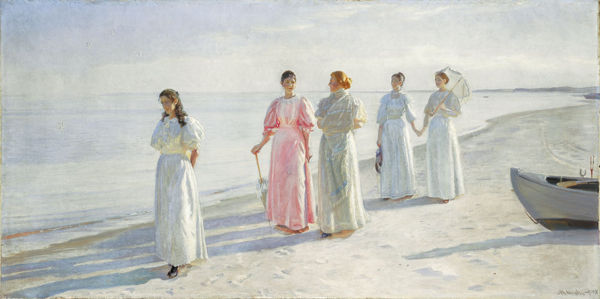 Les filles sur la plage. Les sœurs Holst à Skagen Sønderstrand. - Michael Peter Ancher - Alpha Reproduction