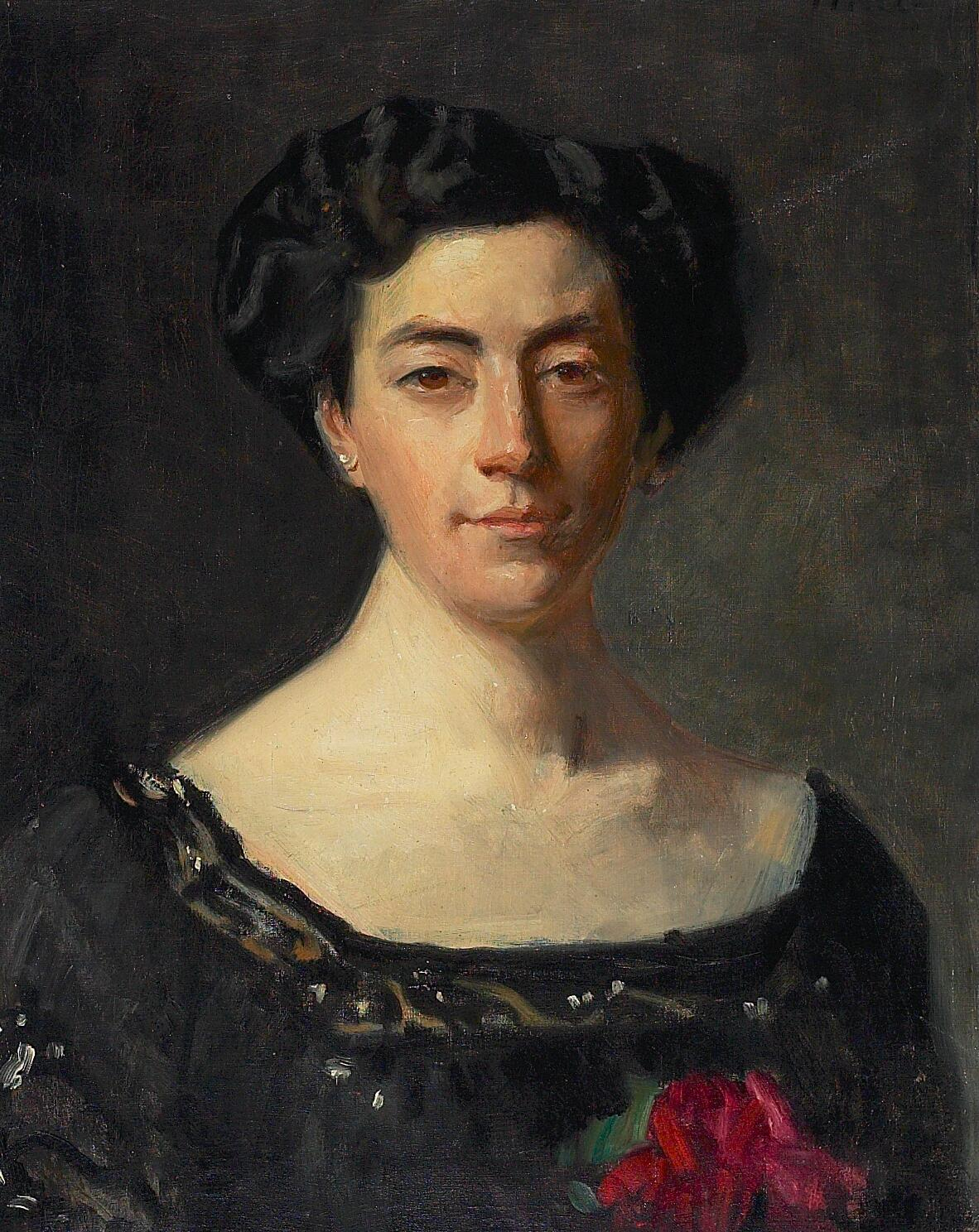 Portrait de Mlle Neergaard en robe noire. - Michael Peter Ancher - Alpha Reproduction