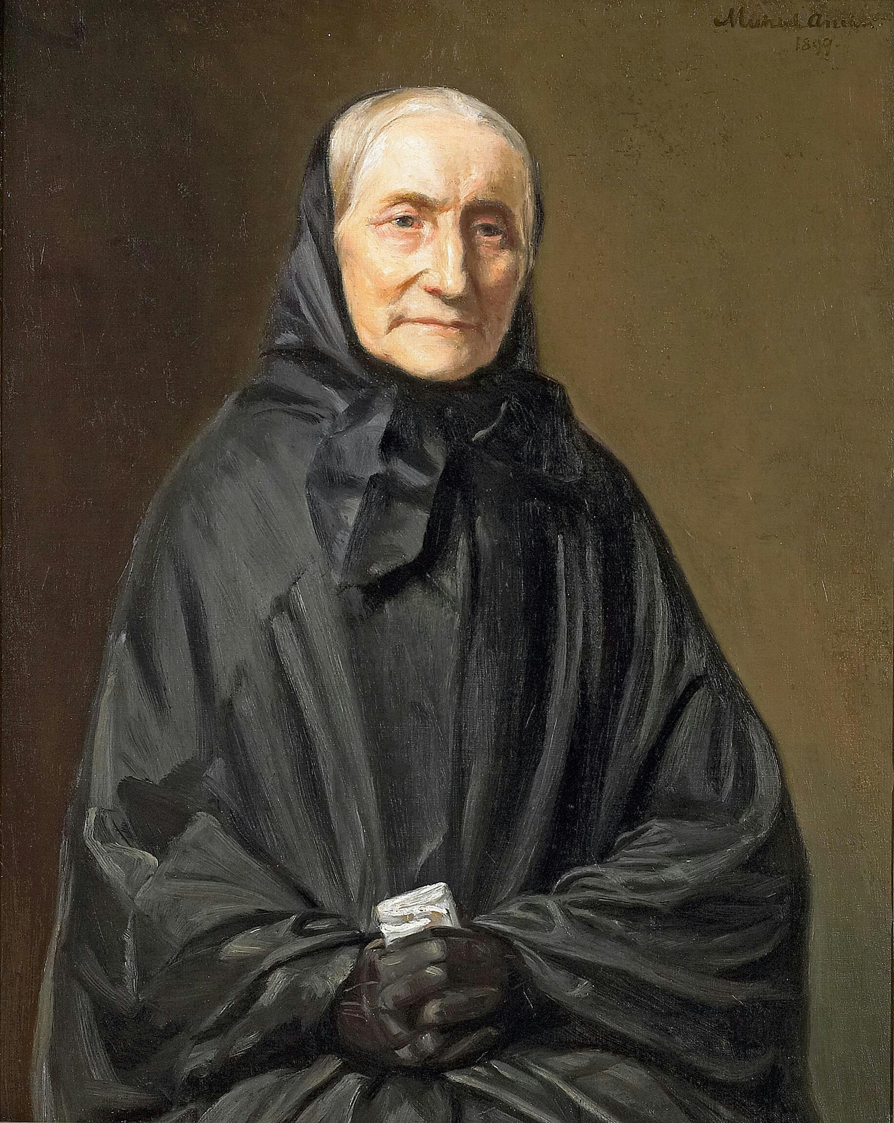 Portrait d’Ane Hedvig Brøndum en robe noire assise les mains jointes. - Michael Peter Ancher - Alpha Reproduction