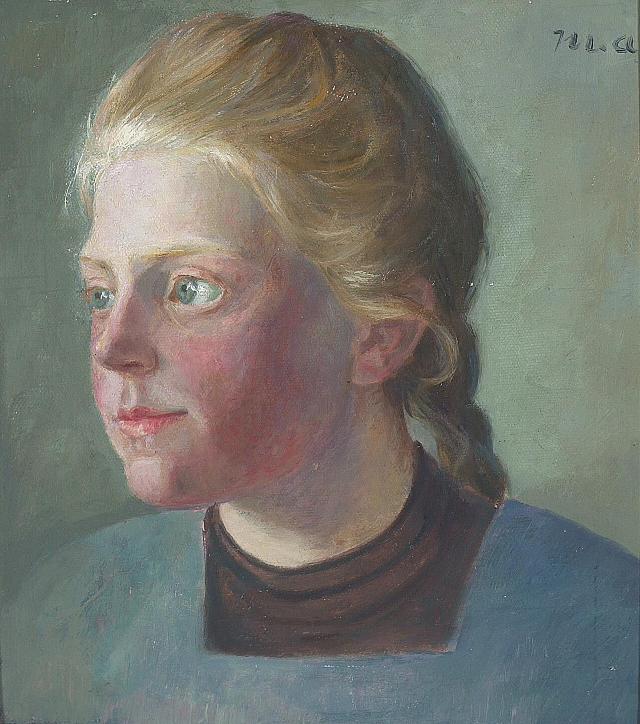 Portrait d’une jeune femme aux cheveux tressés. - Michael Peter Ancher - Alpha Reproduction