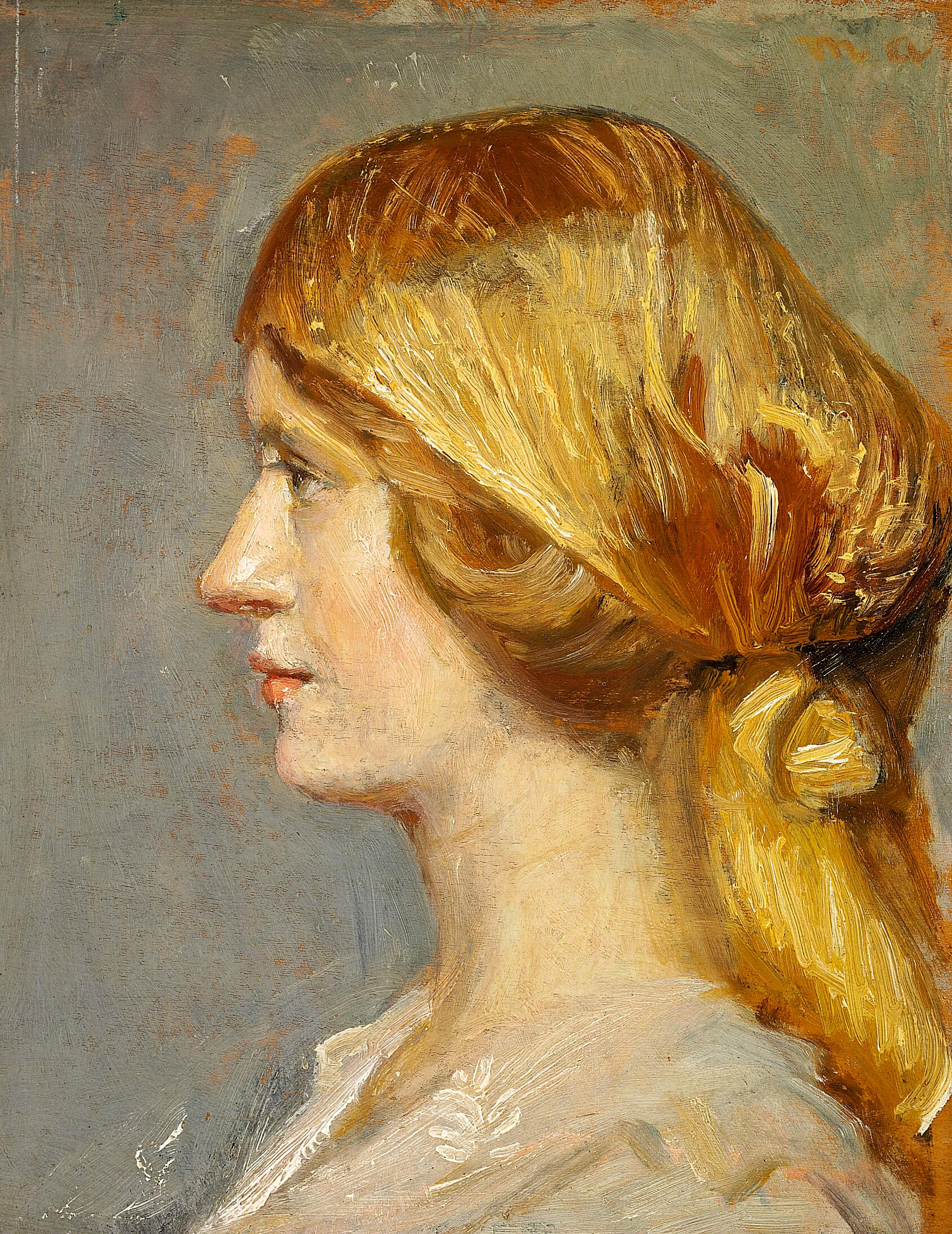 Profil d'une jeune femme portant un foulard jaune. - Michael Peter Ancher