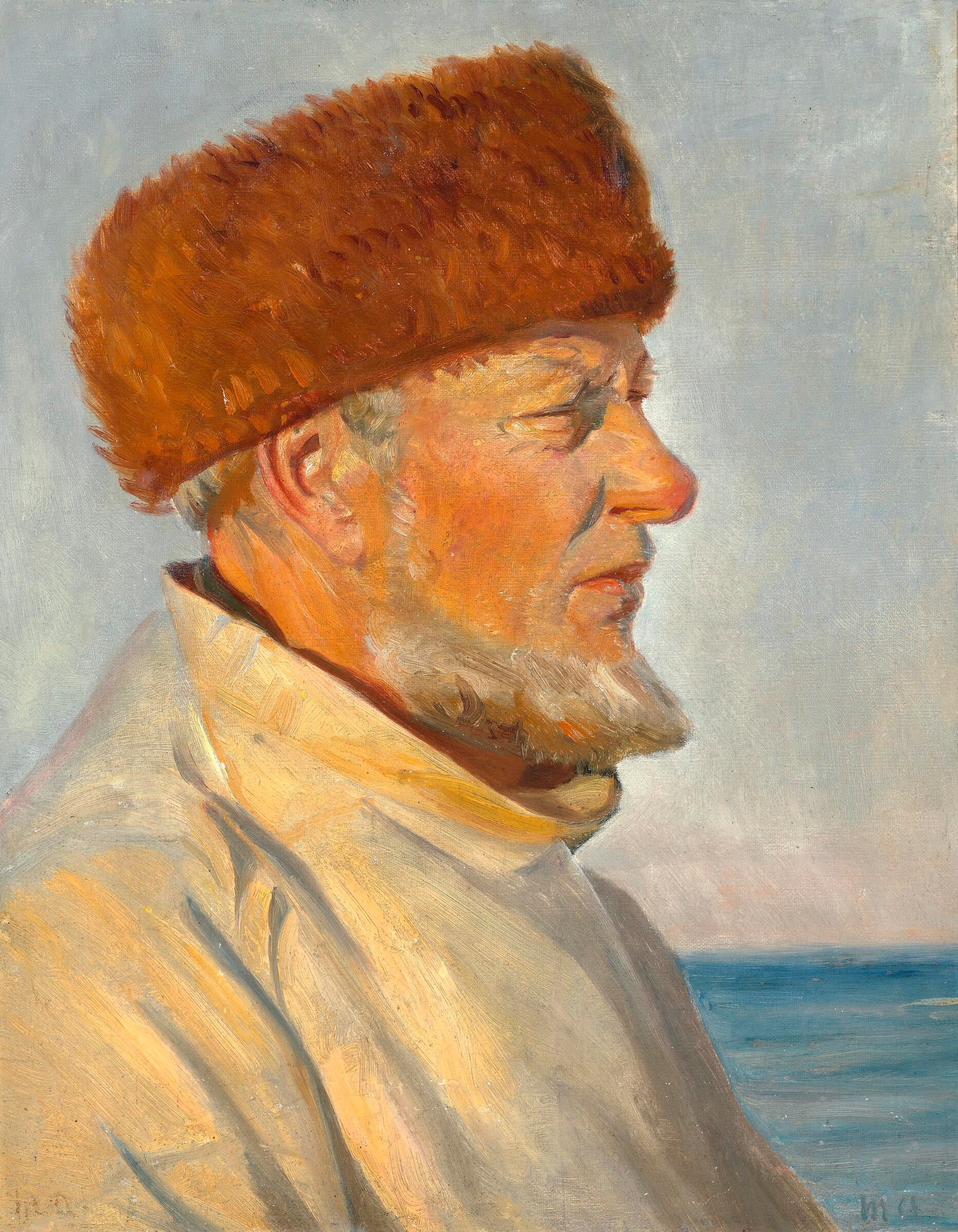 Pêcheur de Skagen coiffé d’un chapeau de fourrure au soleil sur la plage. - Michael Peter Ancher - Alpha Reproduction
