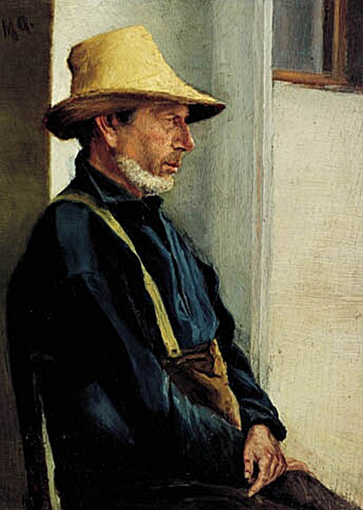 Un homme de Skagen vêtu d’une chemise bleue et portant un chapeau jaune. - Michael Peter Ancher - Alpha Reproduction
