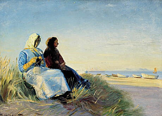 Deux pêcheuses sur une dune à Skagen Sønderstrand. - Michael Peter Ancher - Alpha Reproduction