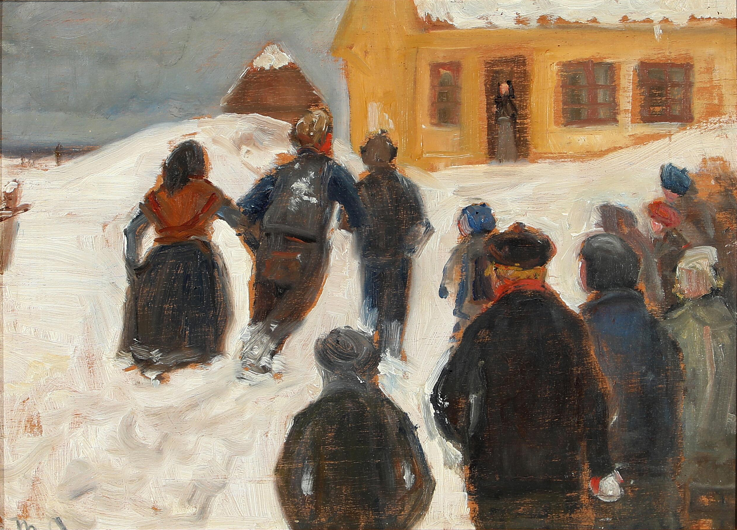 Paysage hivernal avec des personnes dans les rues. - Michael Peter Ancher - Alpha Reproduction