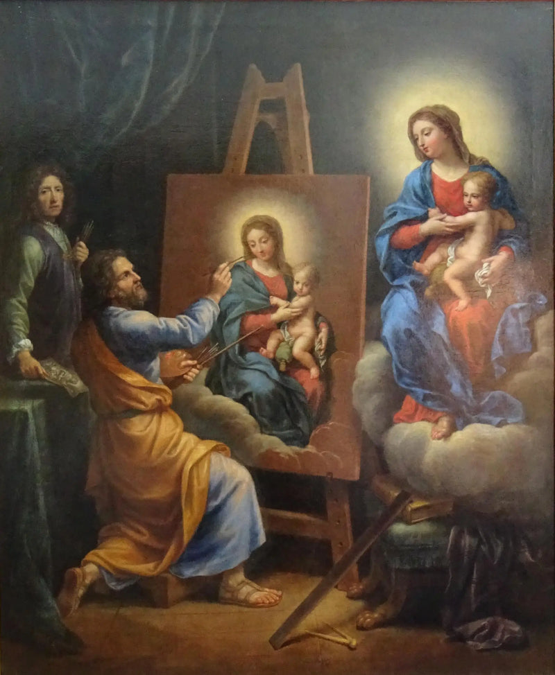 Saint Luc maler Jomfruen med selvportrett av Mignard - Pierre Mignard