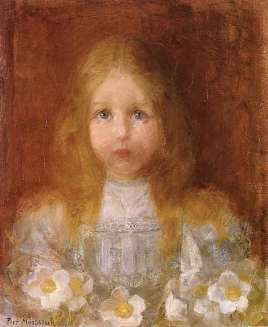 Reproduction du tableau « Portrait d'une fille aux fleurs - Piet Mondrian » par Alpha Reproduction en peinture à l’huile