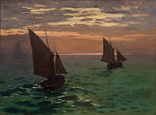 Reproduction du tableau « Bateaux de pêche en mer - Claude Monet » par Alpha Reproduction en peinture à l’huile