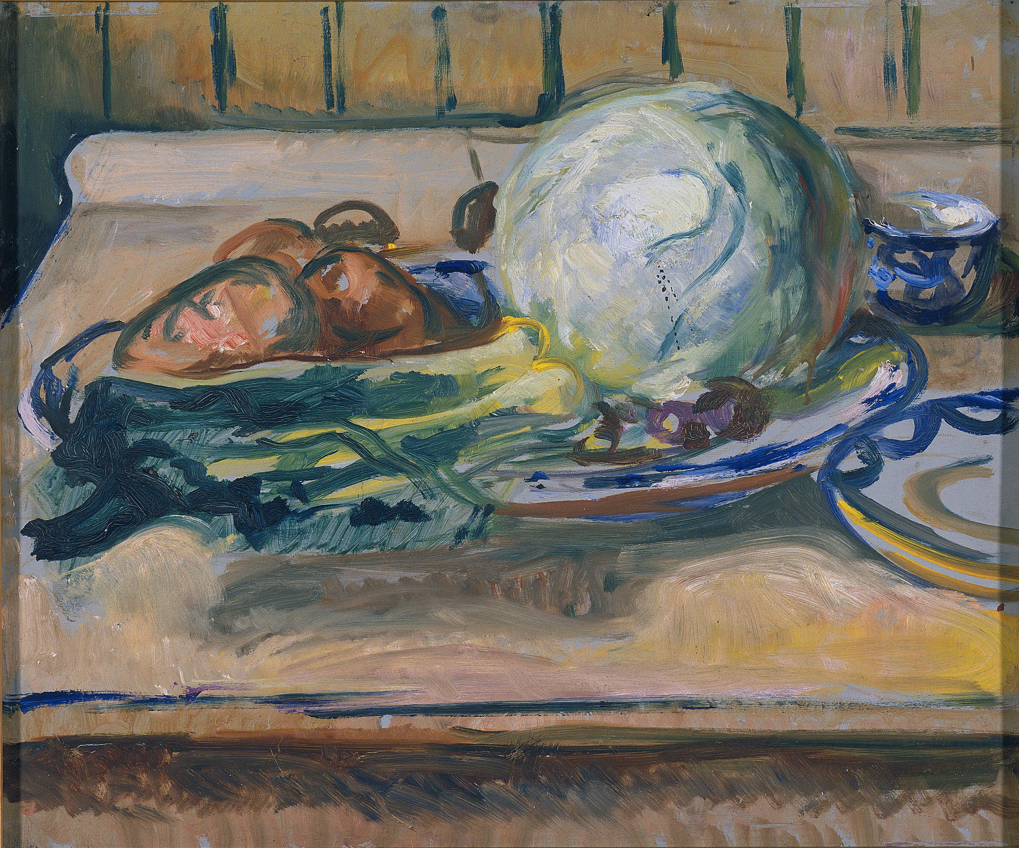 Reproduction du tableau « Nature morte au chou et autres légumes - Edvard Munch » par Alpha Reproduction en peinture à l’huile