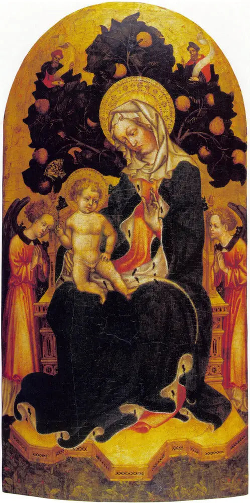 Jomfru med barnet som troner med engler og profeter i tilbedelse - Gentile da Fabriano